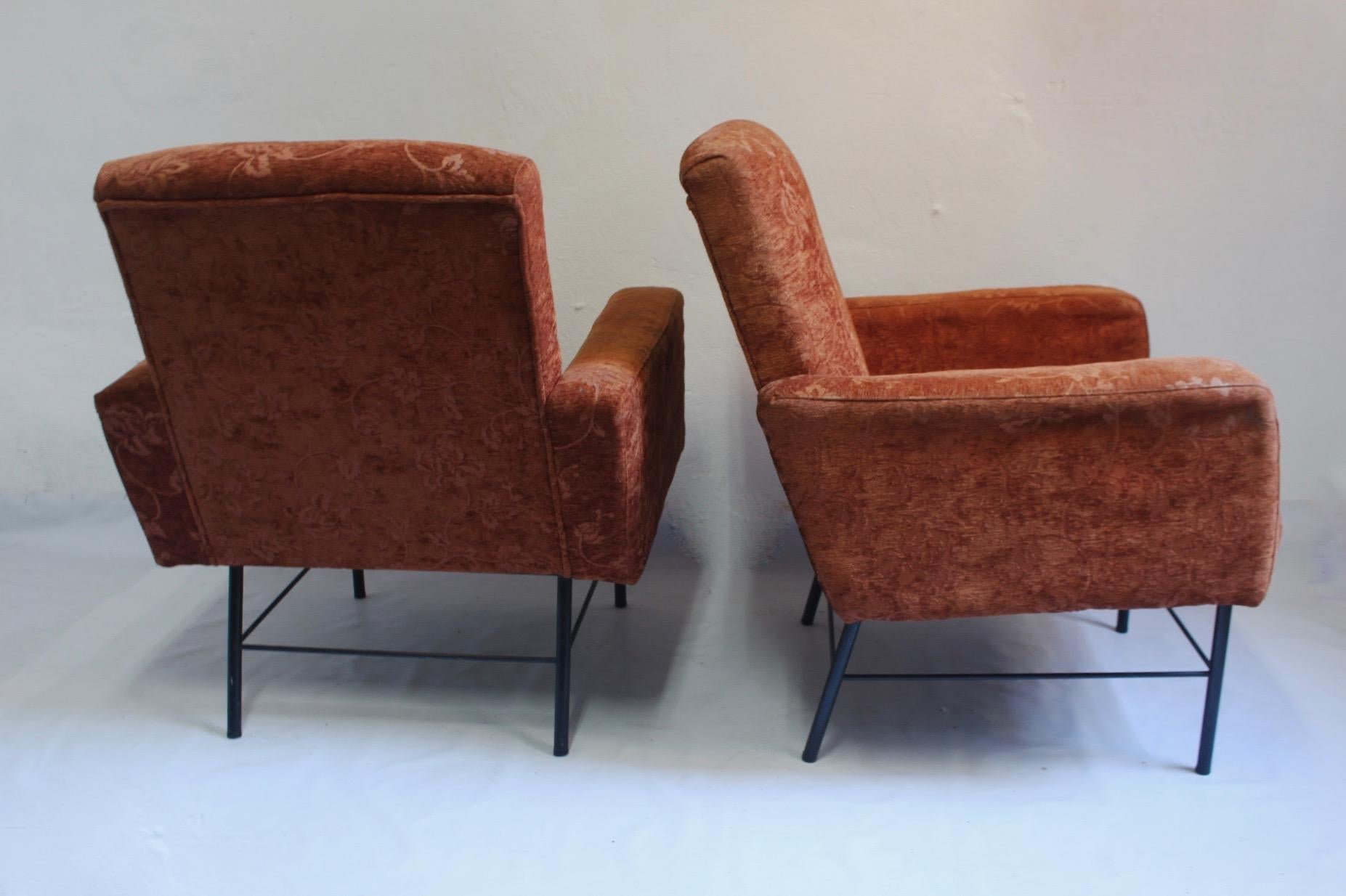   Midcentury Rationalist Living Room Lounge Armchair Set with Metal Legs, 1960s For Sale 1