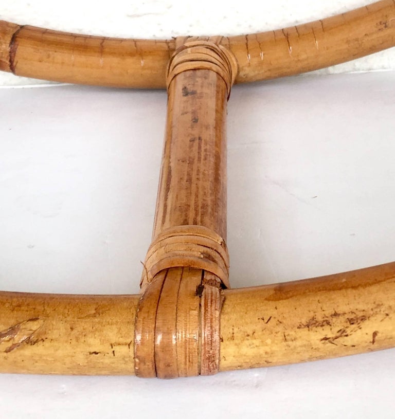 MidCentury Rattan and Wicker Wrap Round Wall Mounted Shelf Display at