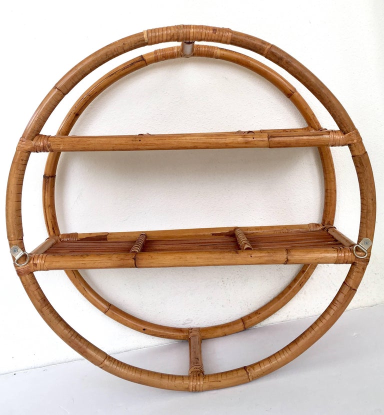 Mid-Century Rattan and Wicker Wrap Round Wall Mounted ...