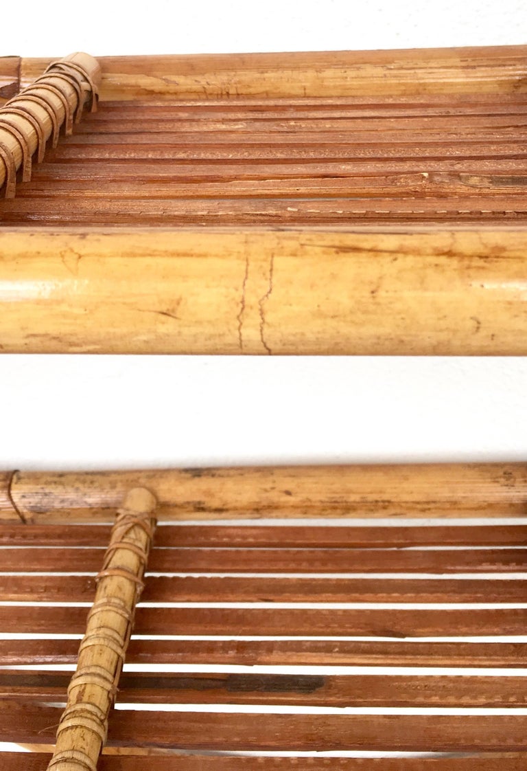 MidCentury Rattan and Wicker Wrap Round Wall Mounted Shelf Display at