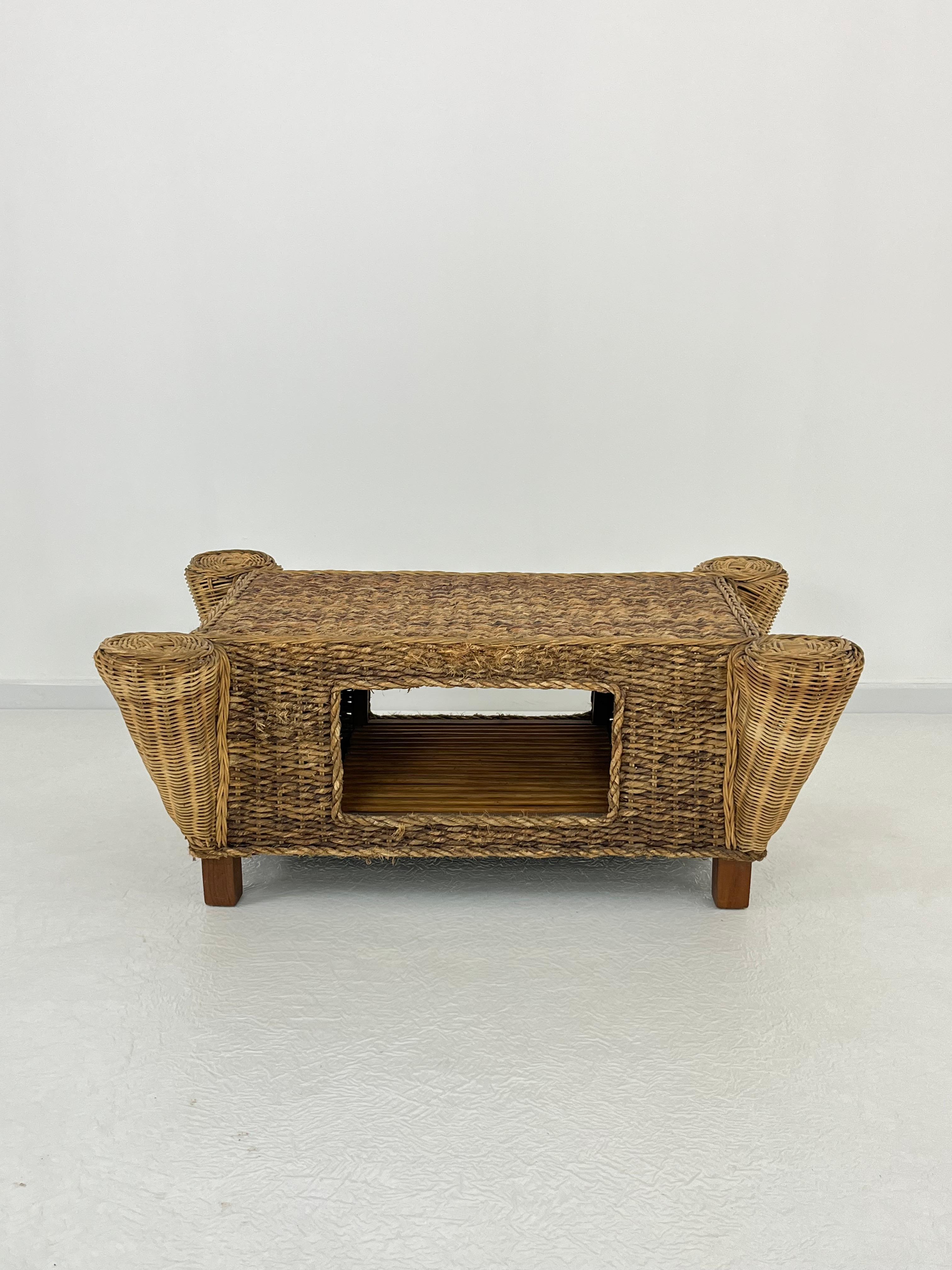 Mesa de centro de ratán y bambú de mediados de siglo, Made in Italy, años 60 Bambú en venta