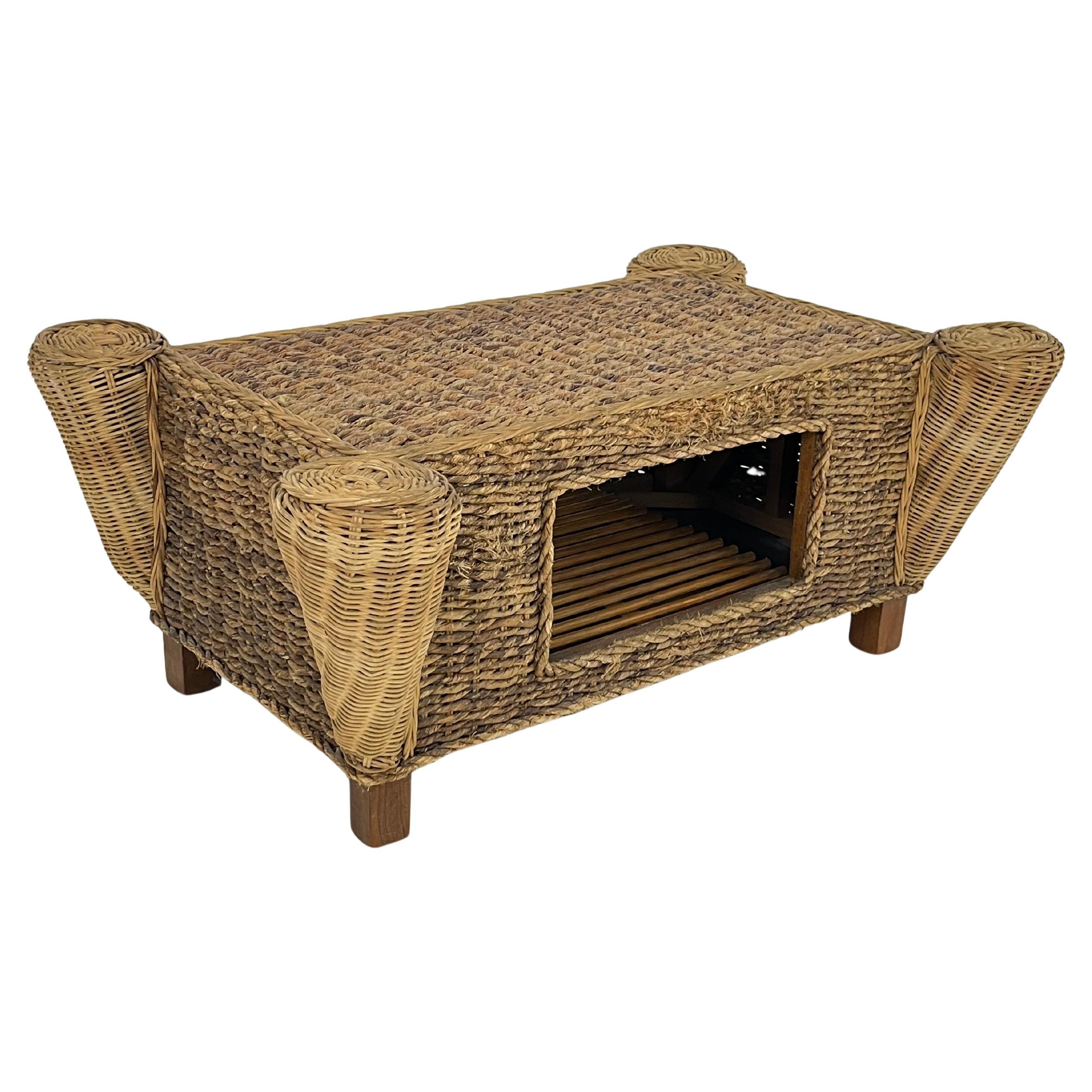 Mesa de centro de ratán y bambú de mediados de siglo, Made in Italy, años 60