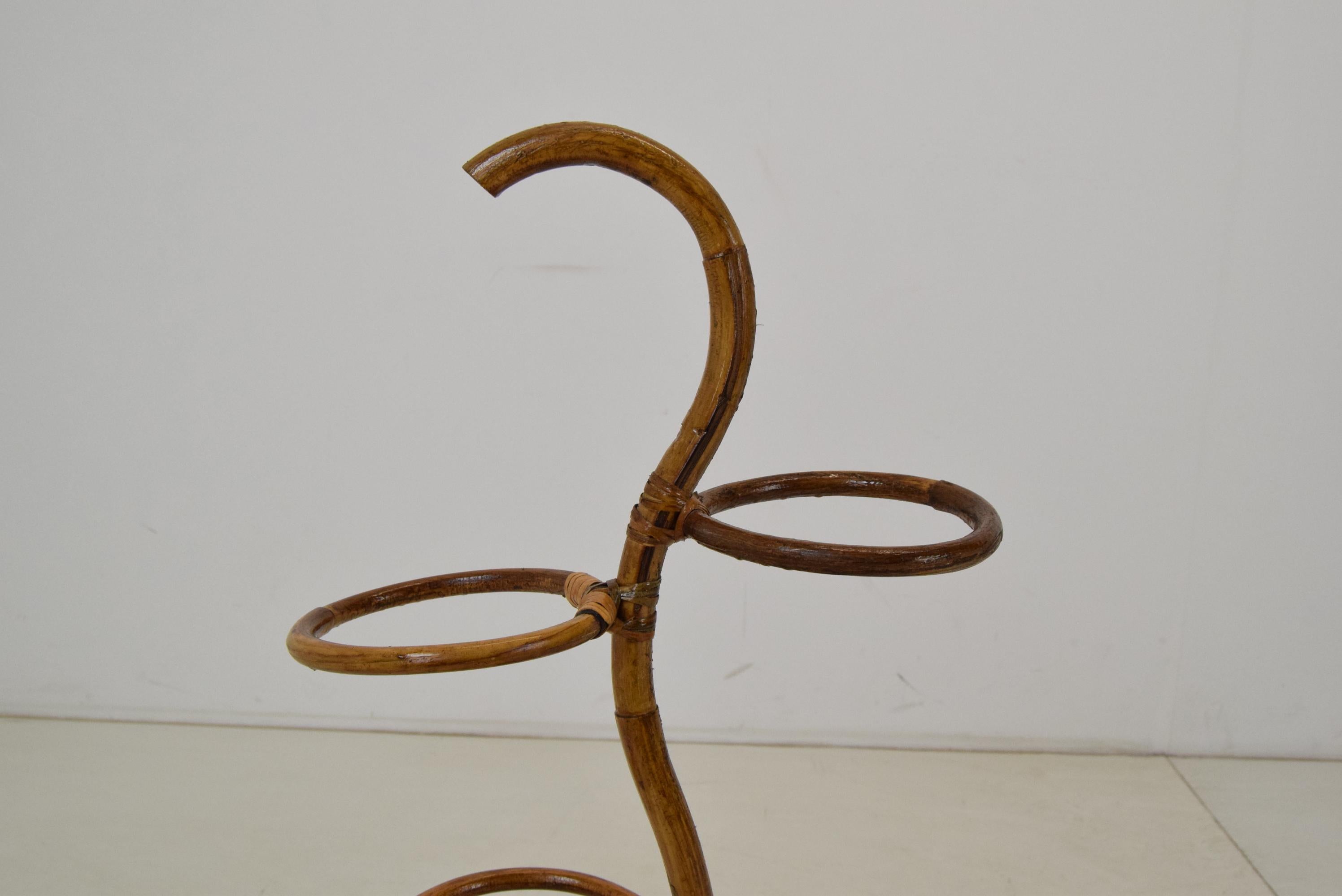 Mid-20th Century Mid-Century Rattan and Bamboo Flower Stand, Bonaccina Attributed, 1950's For Sale