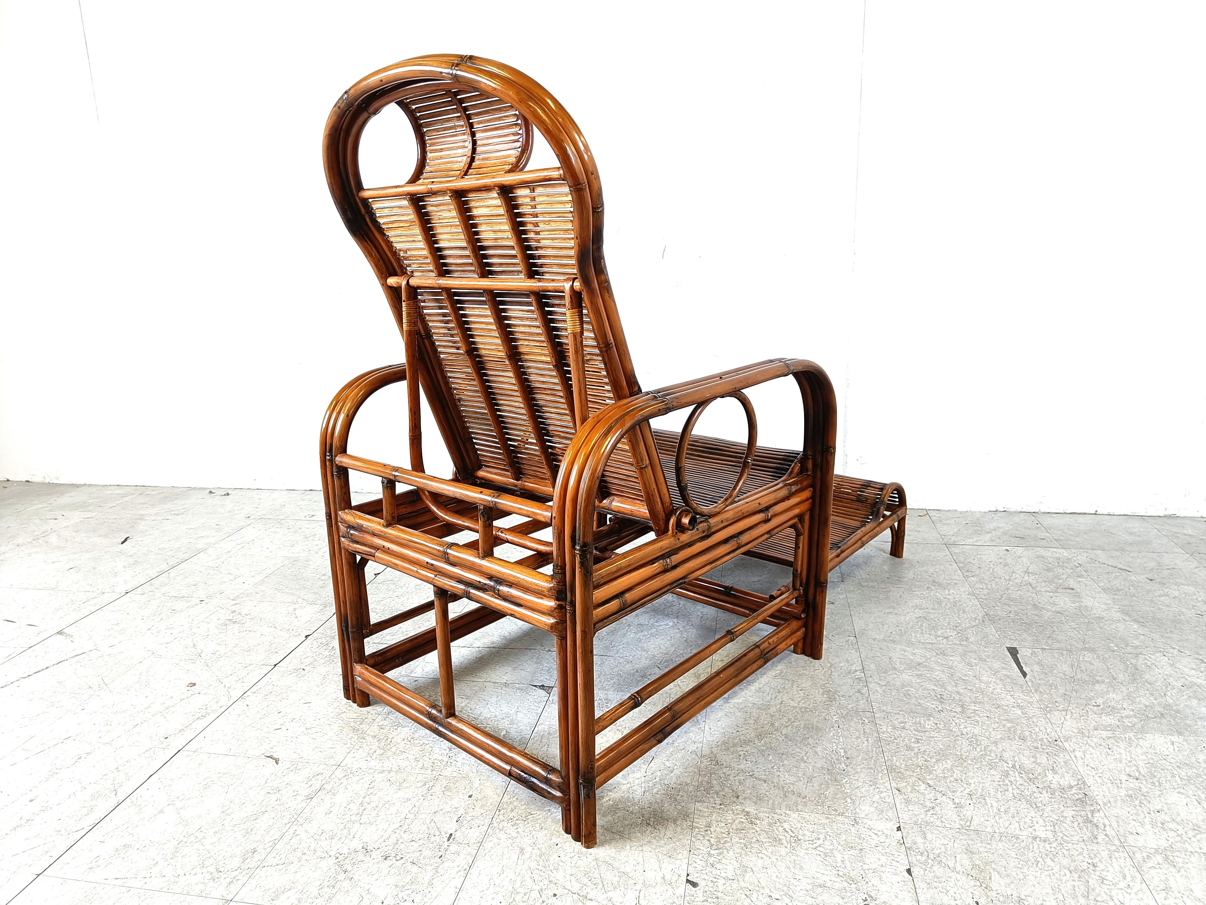 Chaise de jardin en rotin et bambou du milieu du siècle, années 1950 en vente 5