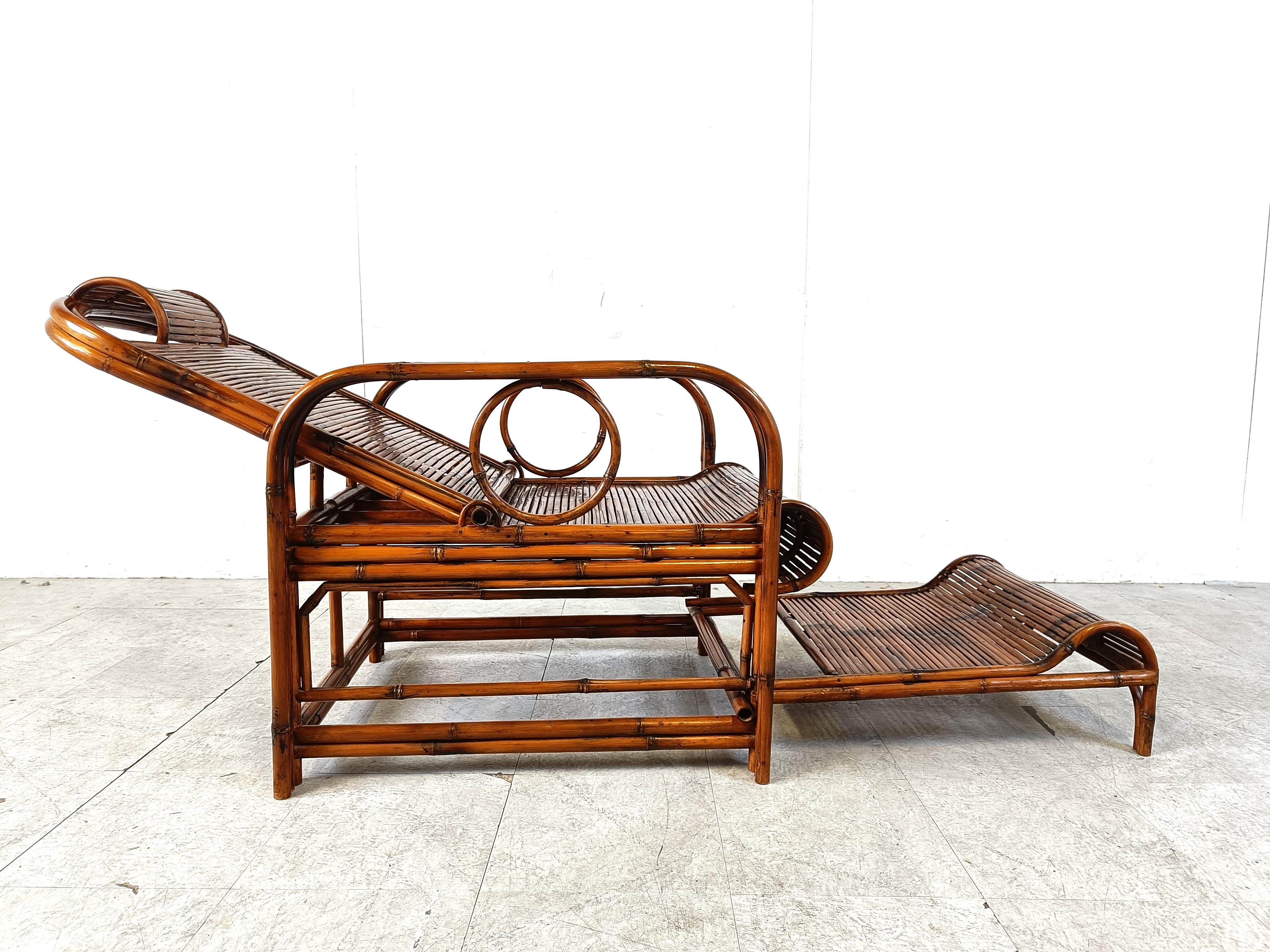 Chaise de jardin en rotin et bambou du milieu du siècle, années 1950 en vente 7