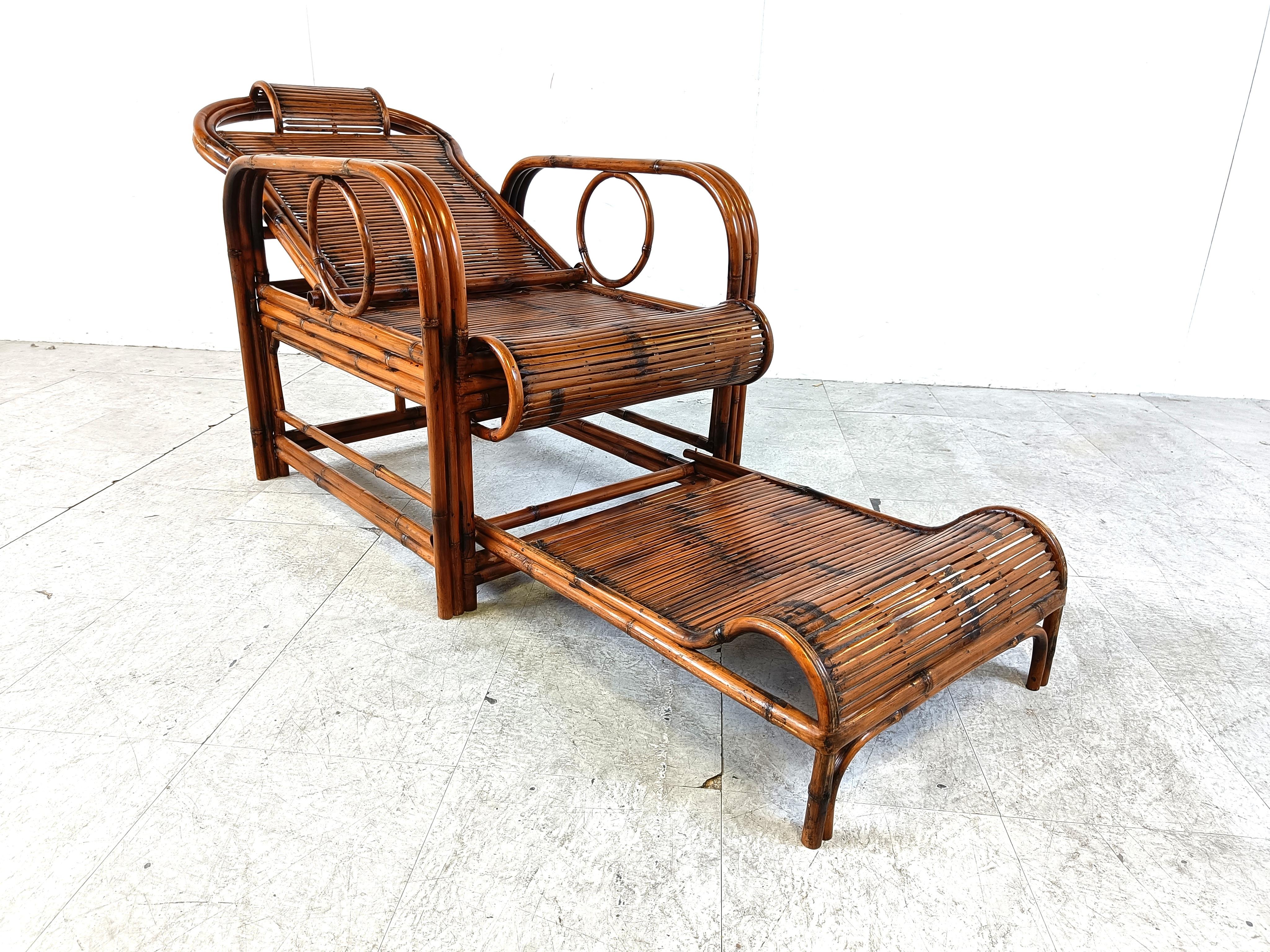 Chaise de jardin en rotin et bambou du milieu du siècle, années 1950 en vente 8