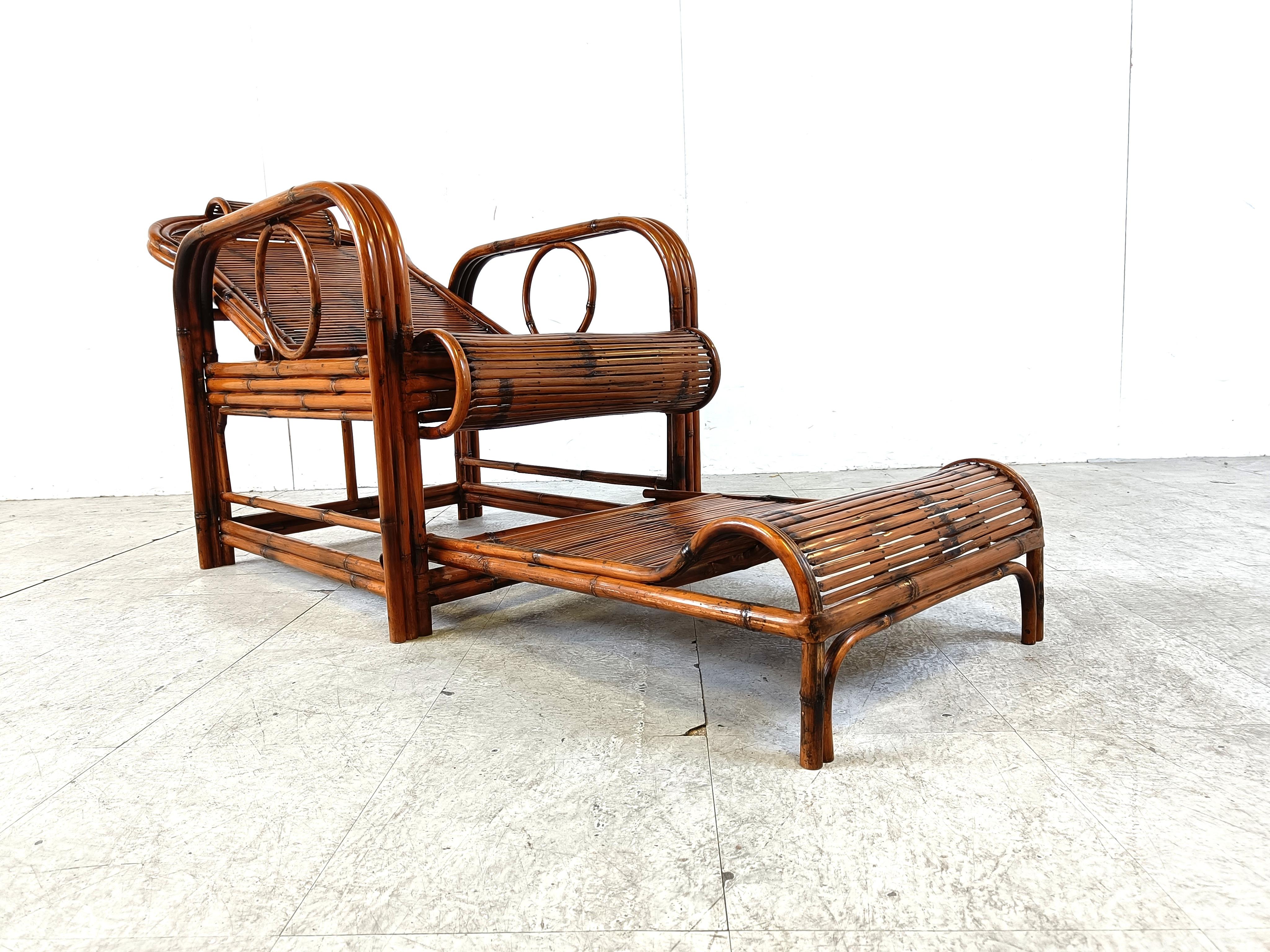 Chaise de jardin en rotin et bambou du milieu du siècle, années 1950 en vente 9