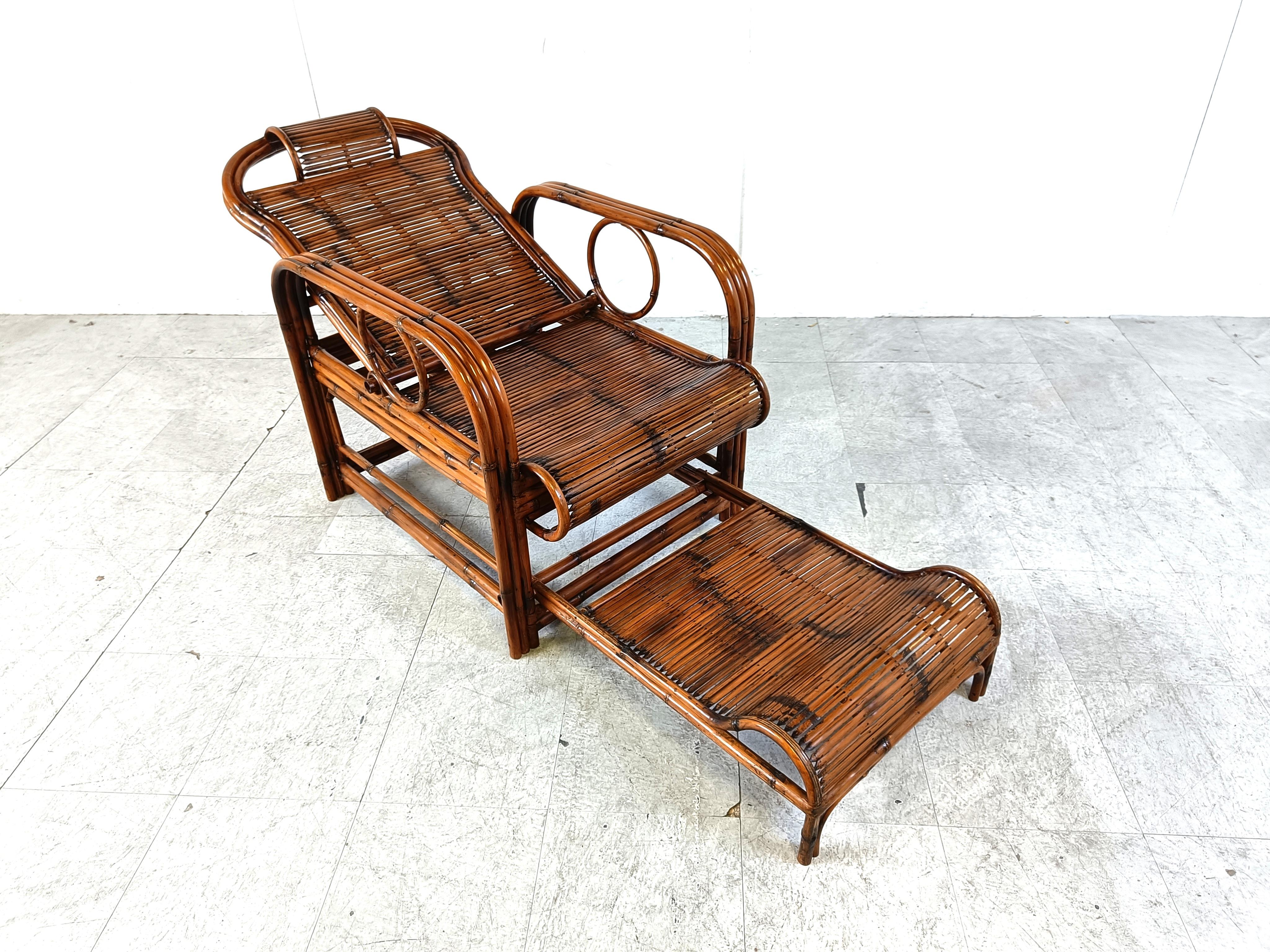Chaise de jardin en rotin et bambou du milieu du siècle, années 1950 en vente 10
