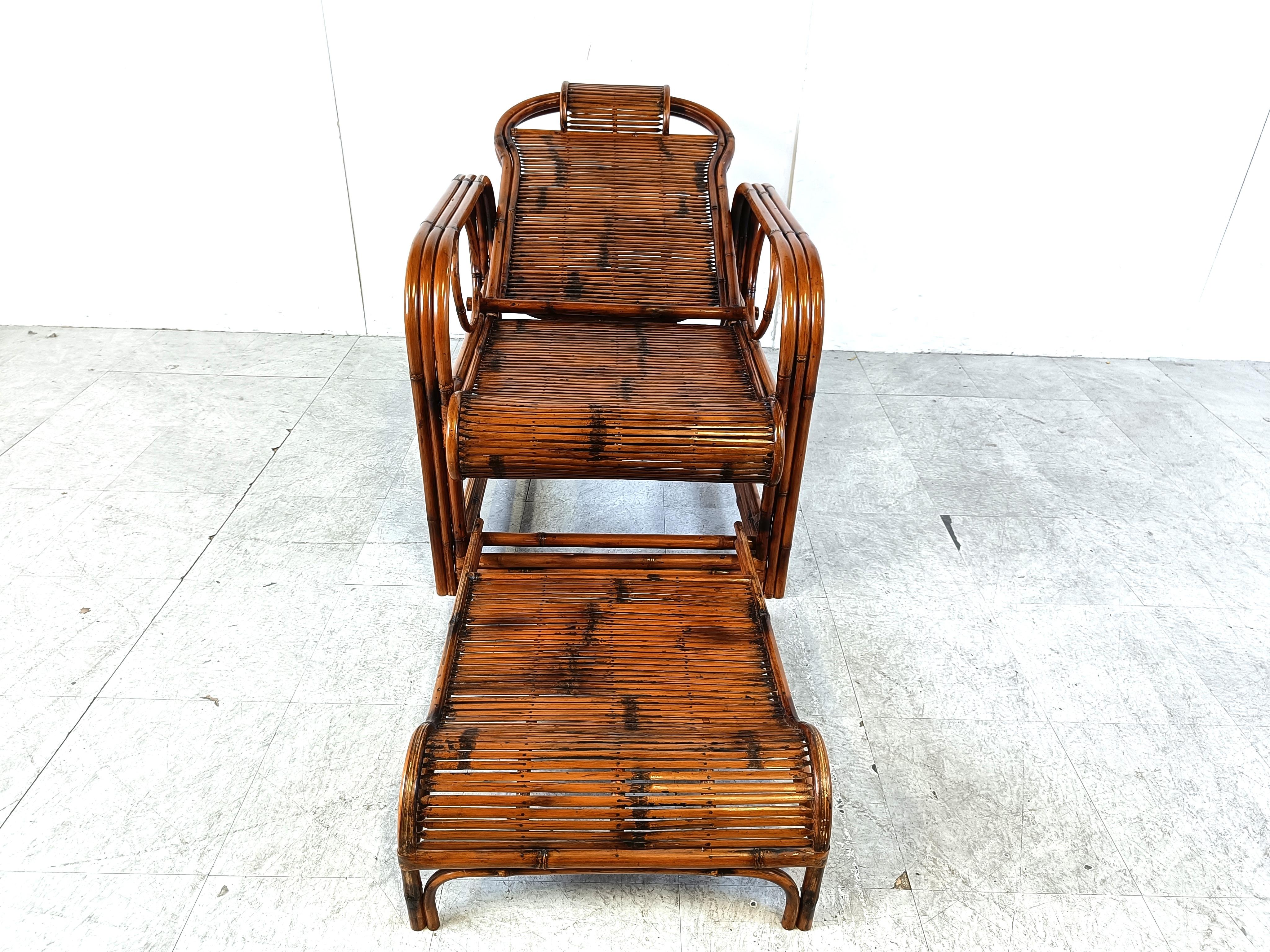 Chaise de jardin en rotin et bambou du milieu du siècle, années 1950 en vente 12