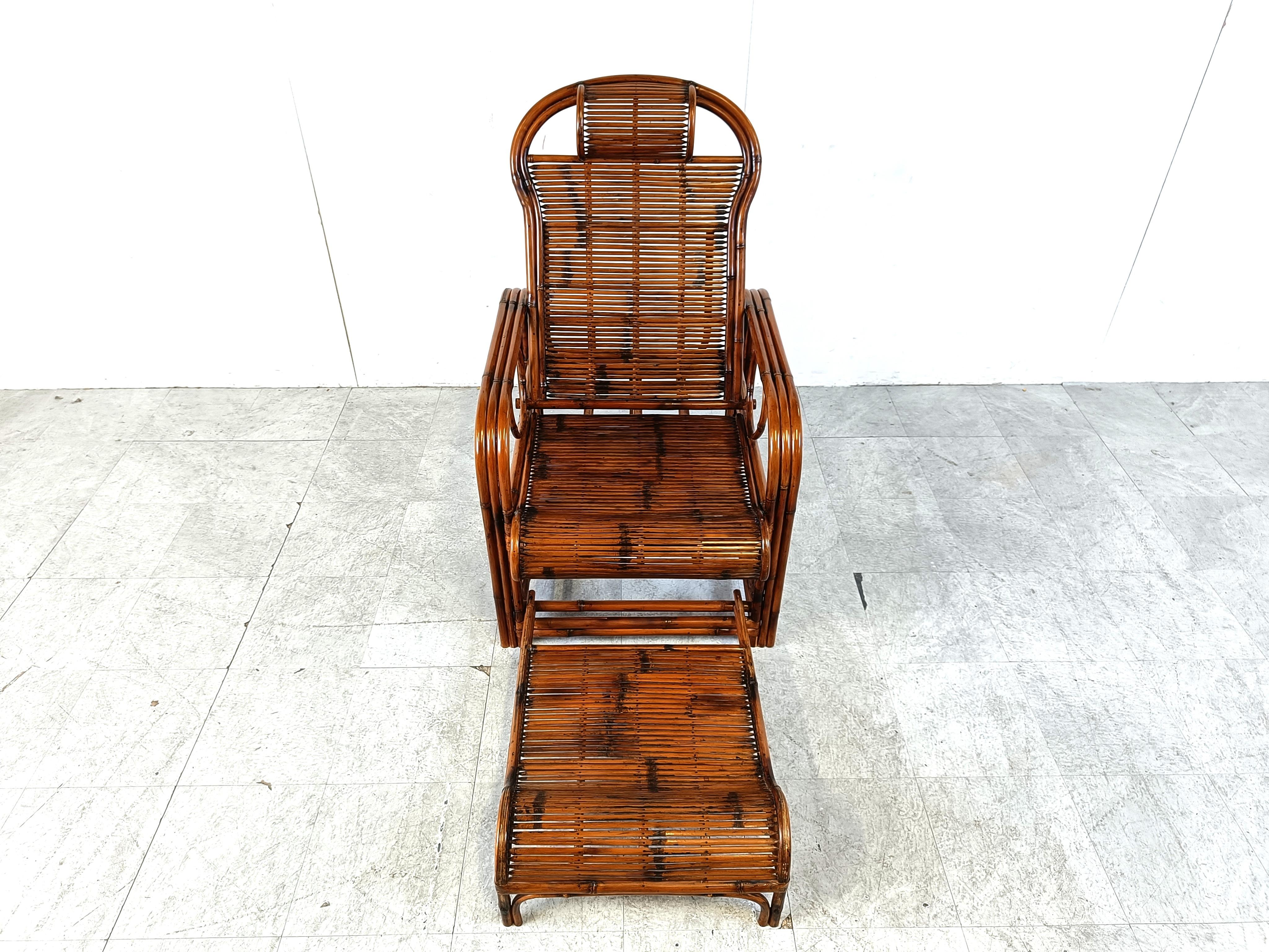 Français Chaise de jardin en rotin et bambou du milieu du siècle, années 1950 en vente
