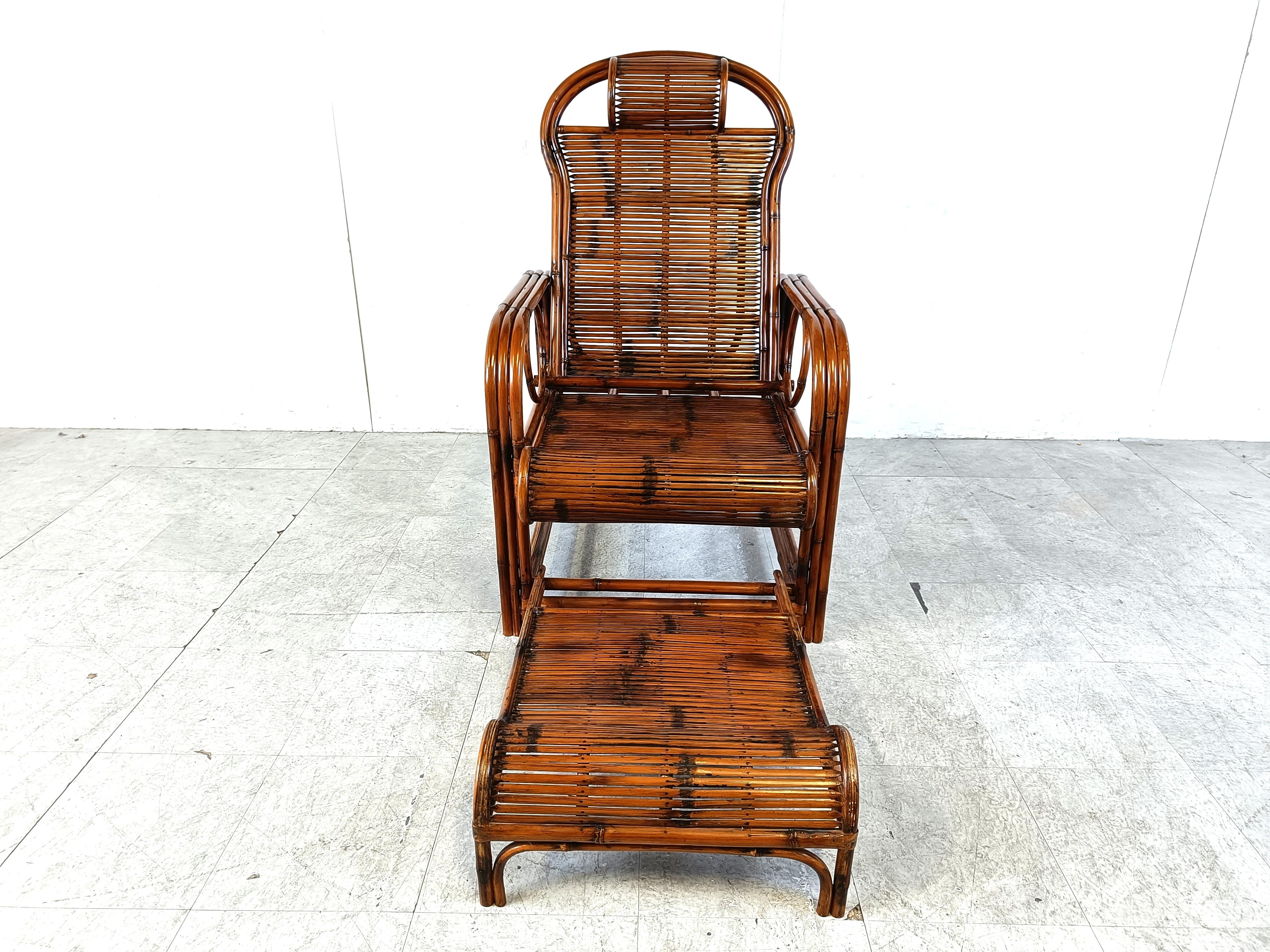 Chaise de jardin en rotin et bambou du milieu du siècle, années 1950 Bon état - En vente à Leuven, Vlaams Gewest