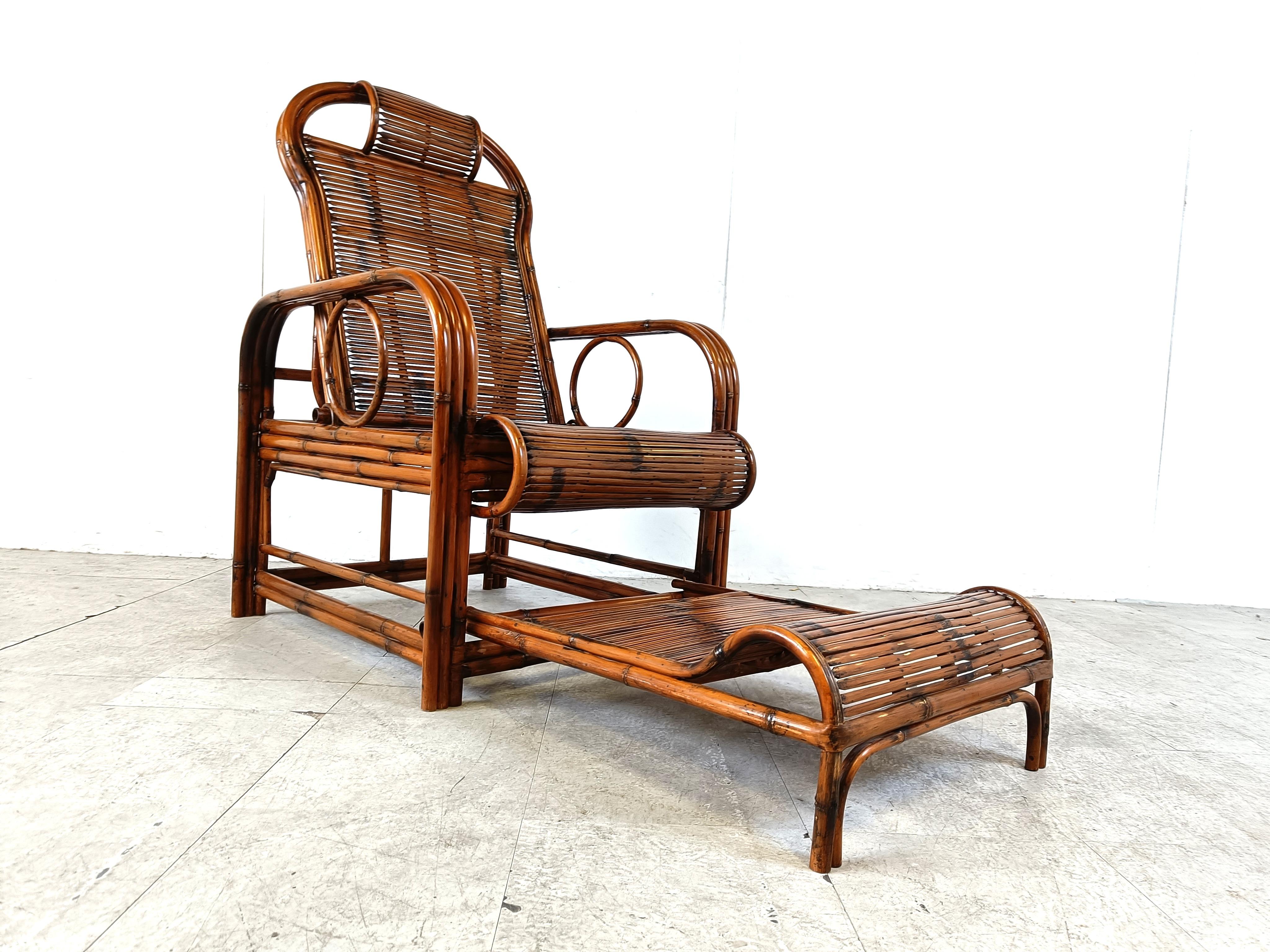 Bambou Chaise de jardin en rotin et bambou du milieu du siècle, années 1950 en vente