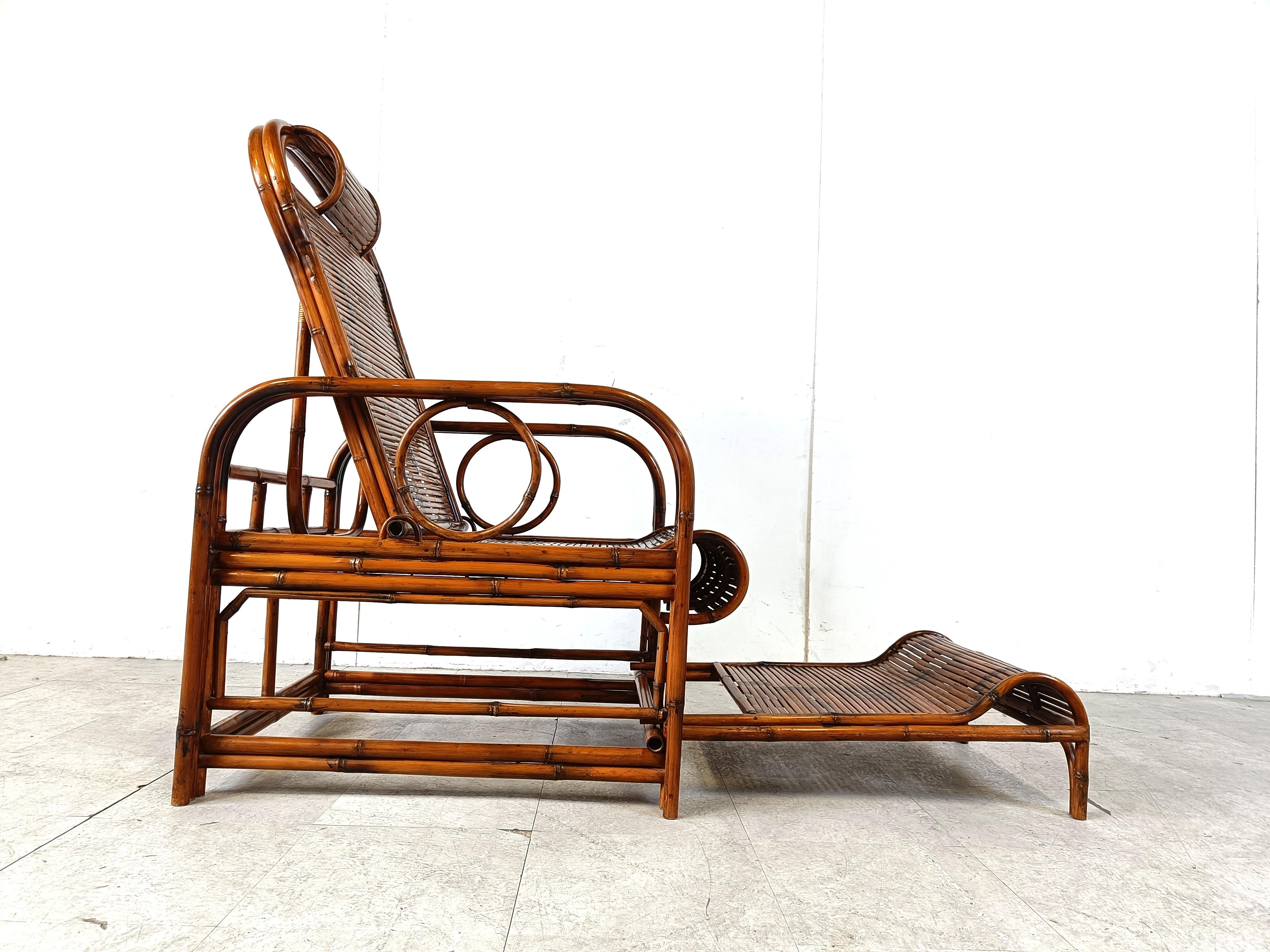 Chaise de jardin en rotin et bambou du milieu du siècle, années 1950 en vente 2