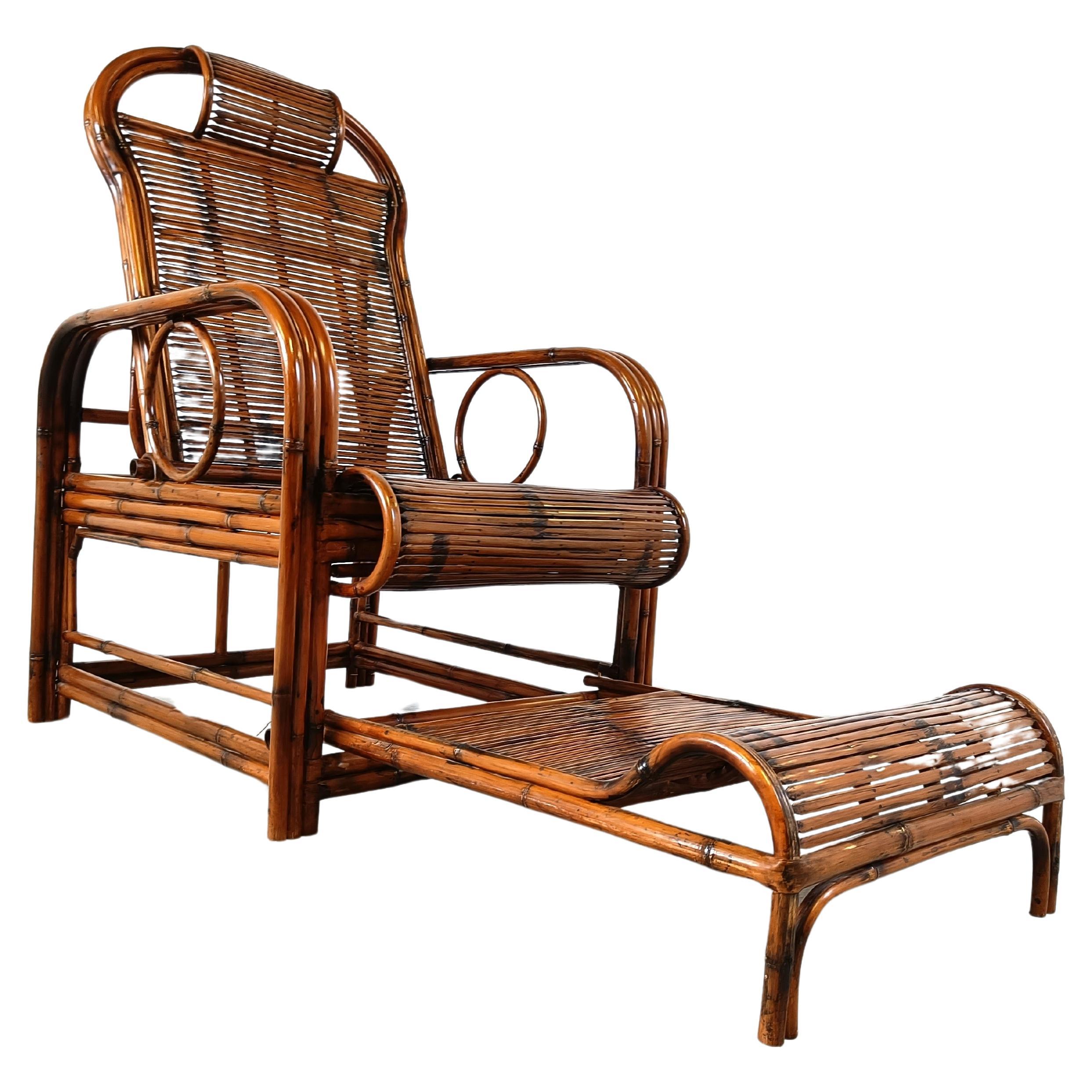 Sedia da giardino di metà secolo in rattan e bambù, anni '50