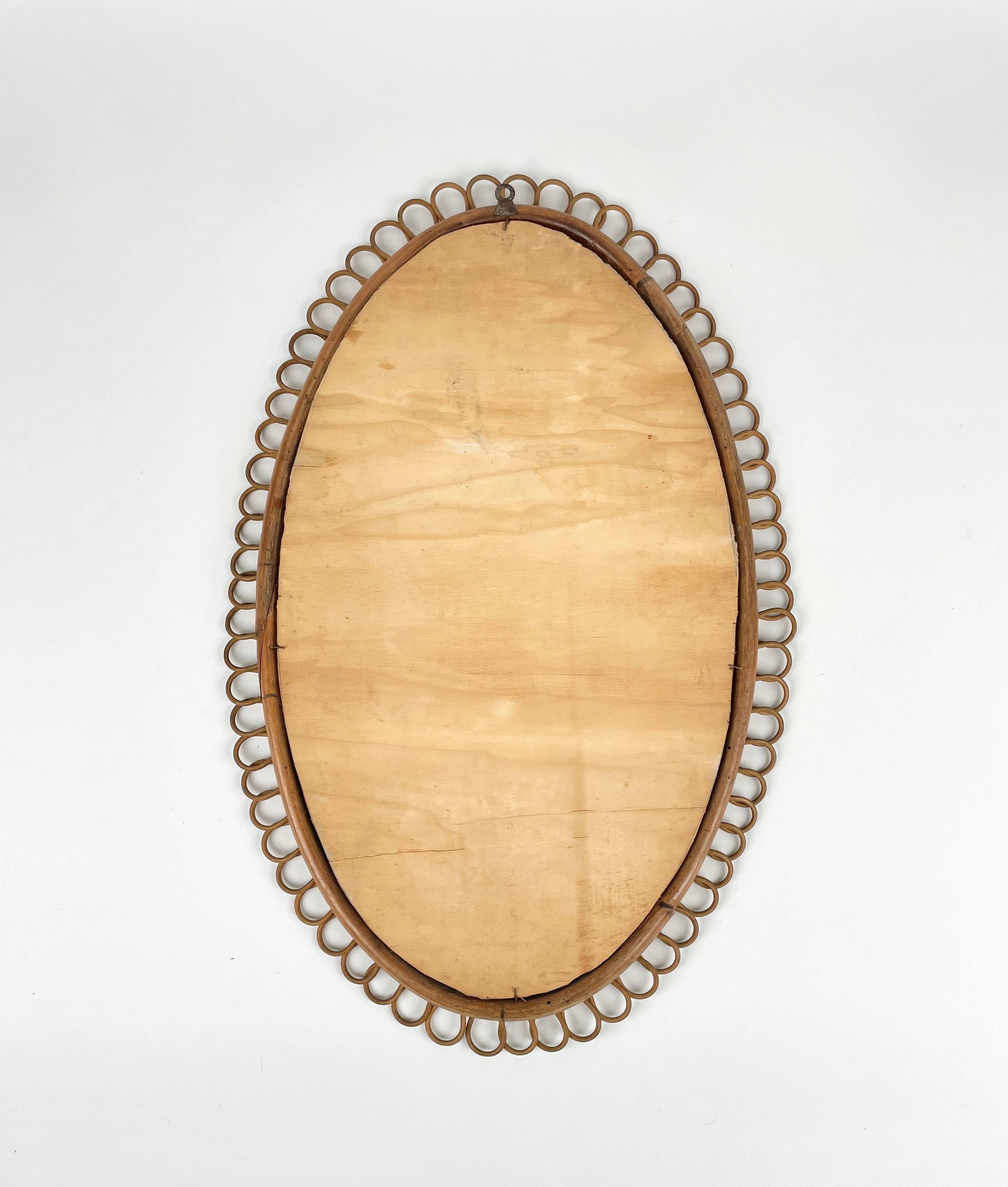 Mid-Century Rattan and Bamboo Oval Wall Mirror, Italy 1960s 1
