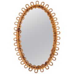 Mid-Century Rattan and Bamboo Oval Wall Mirror, Italy, 1960s Mid-Century Rattan and Bamboo Oval Wall Mirror, Italy, 1960s