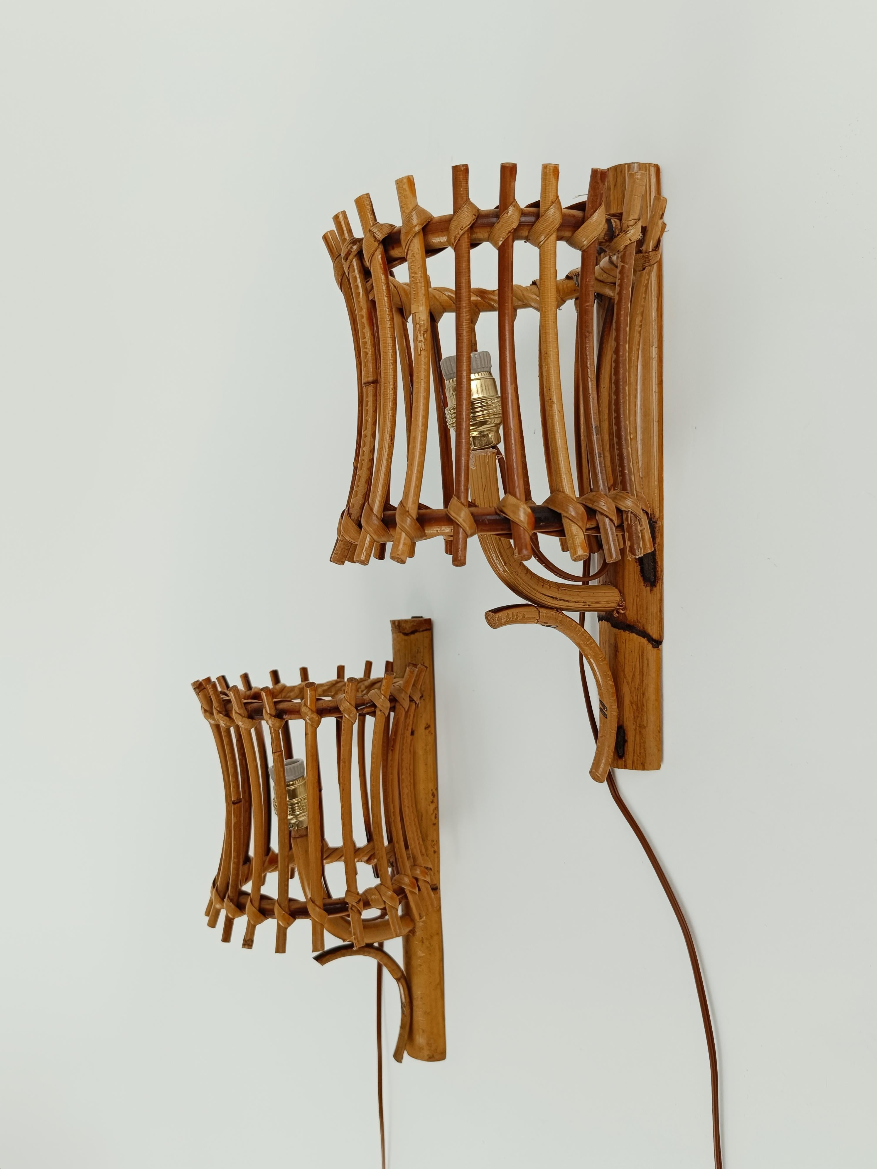 Midcentury Rattan and Bamboo Sconces in the Style of Louis Sognot, 1960s 6