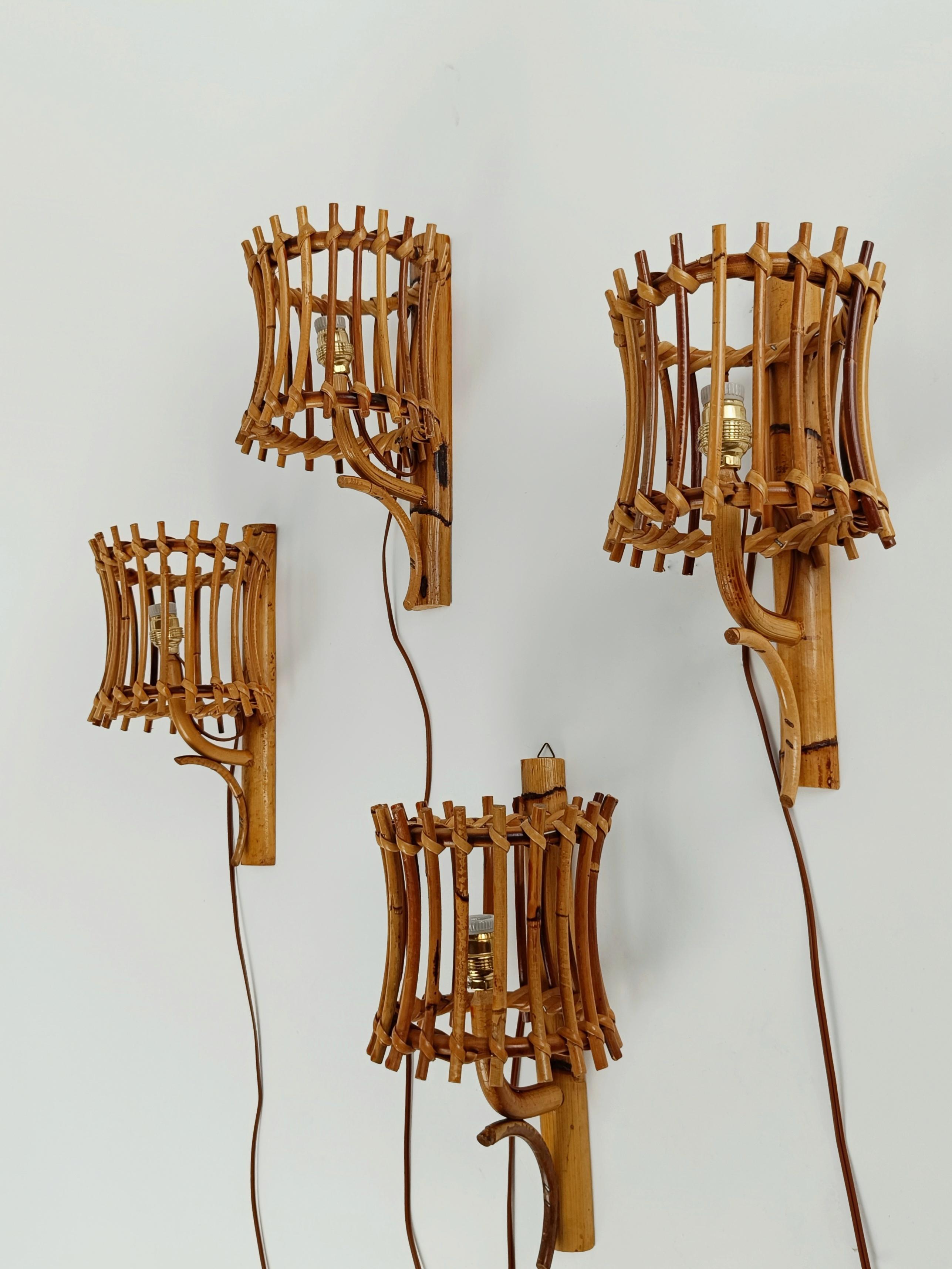 Mid-Century Modern Midcentury Rattan and Bamboo Sconces in the Style of Louis Sognot, 1960s