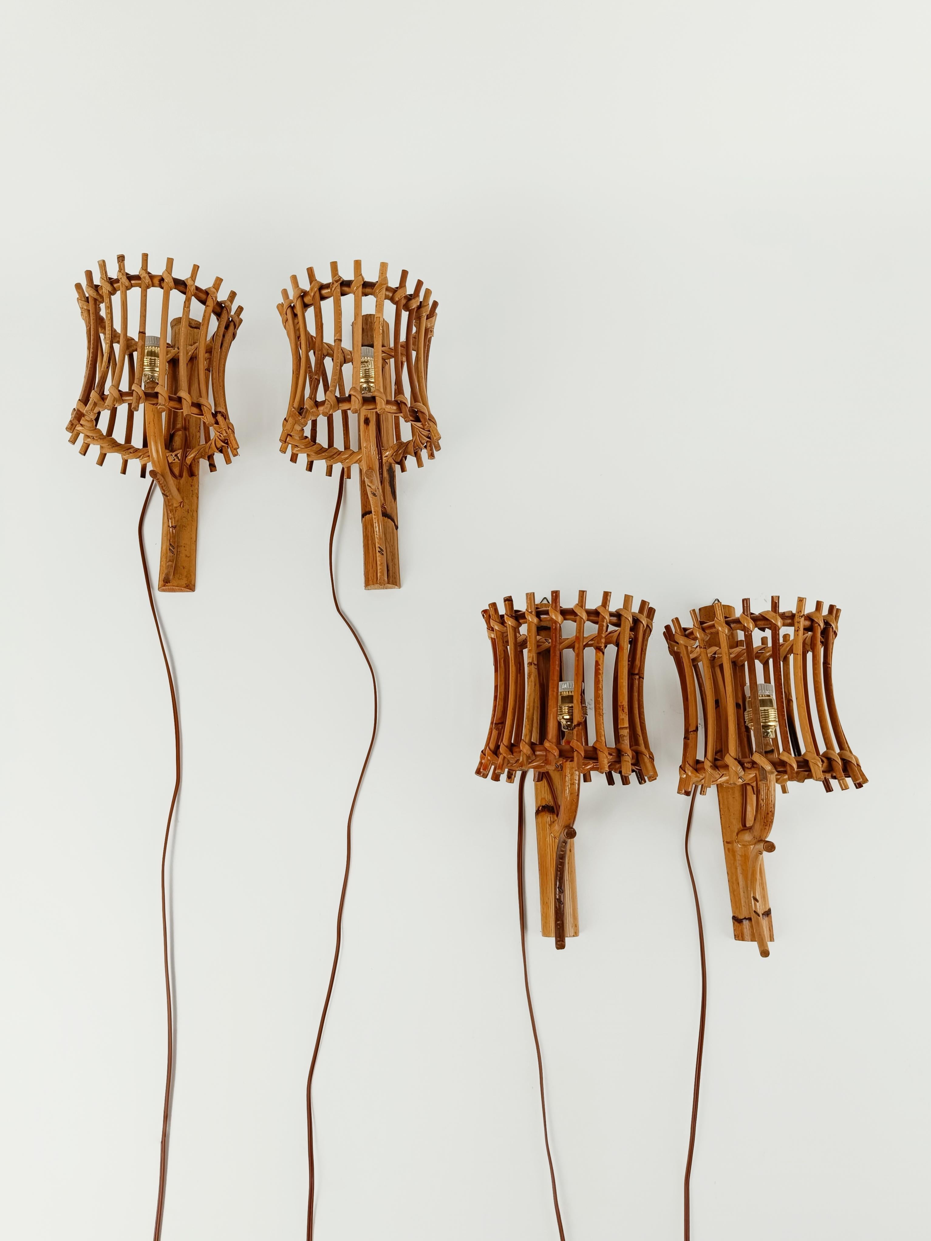 Midcentury Rattan and Bamboo Sconces in the Style of Louis Sognot, 1960s 3