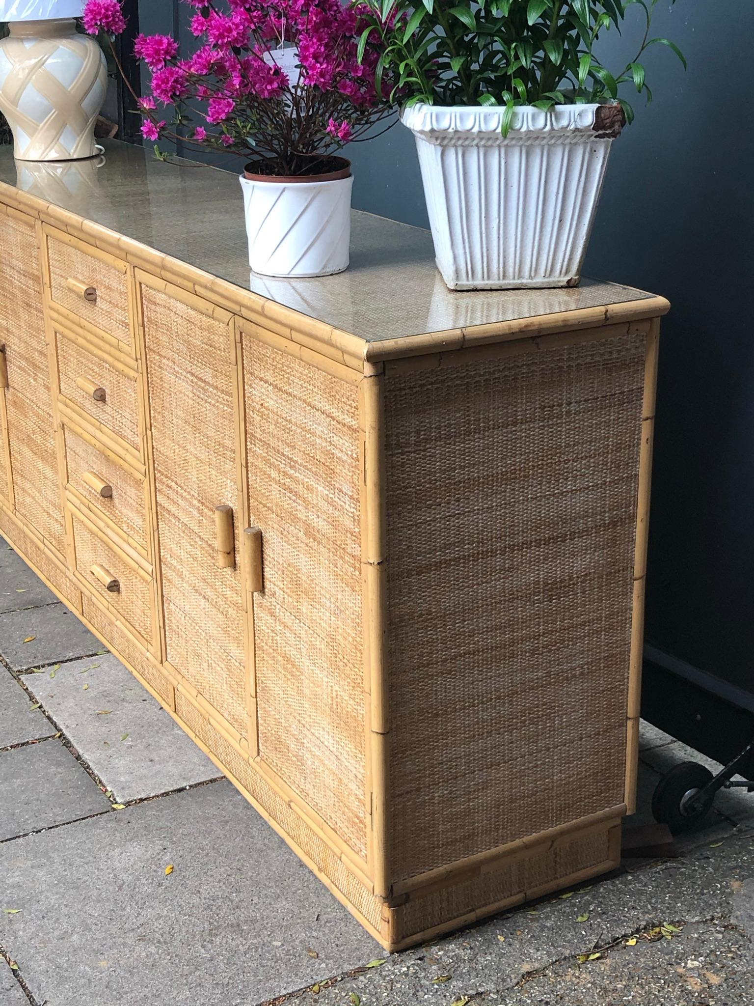 Mid Century Rattan and Bamboo Sideboard, Italy, 1970s In Good Condition In Richmond, Surrey