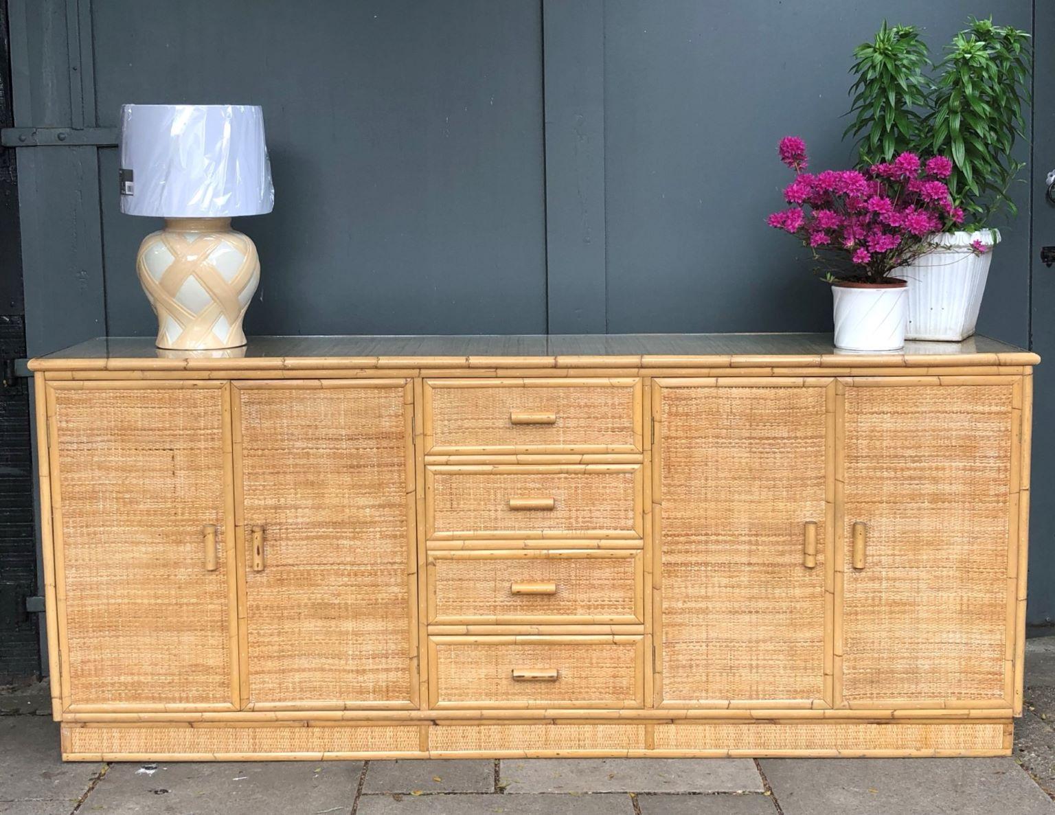 Mid Century Rattan and Bamboo Sideboard, Italy, 1970s 1