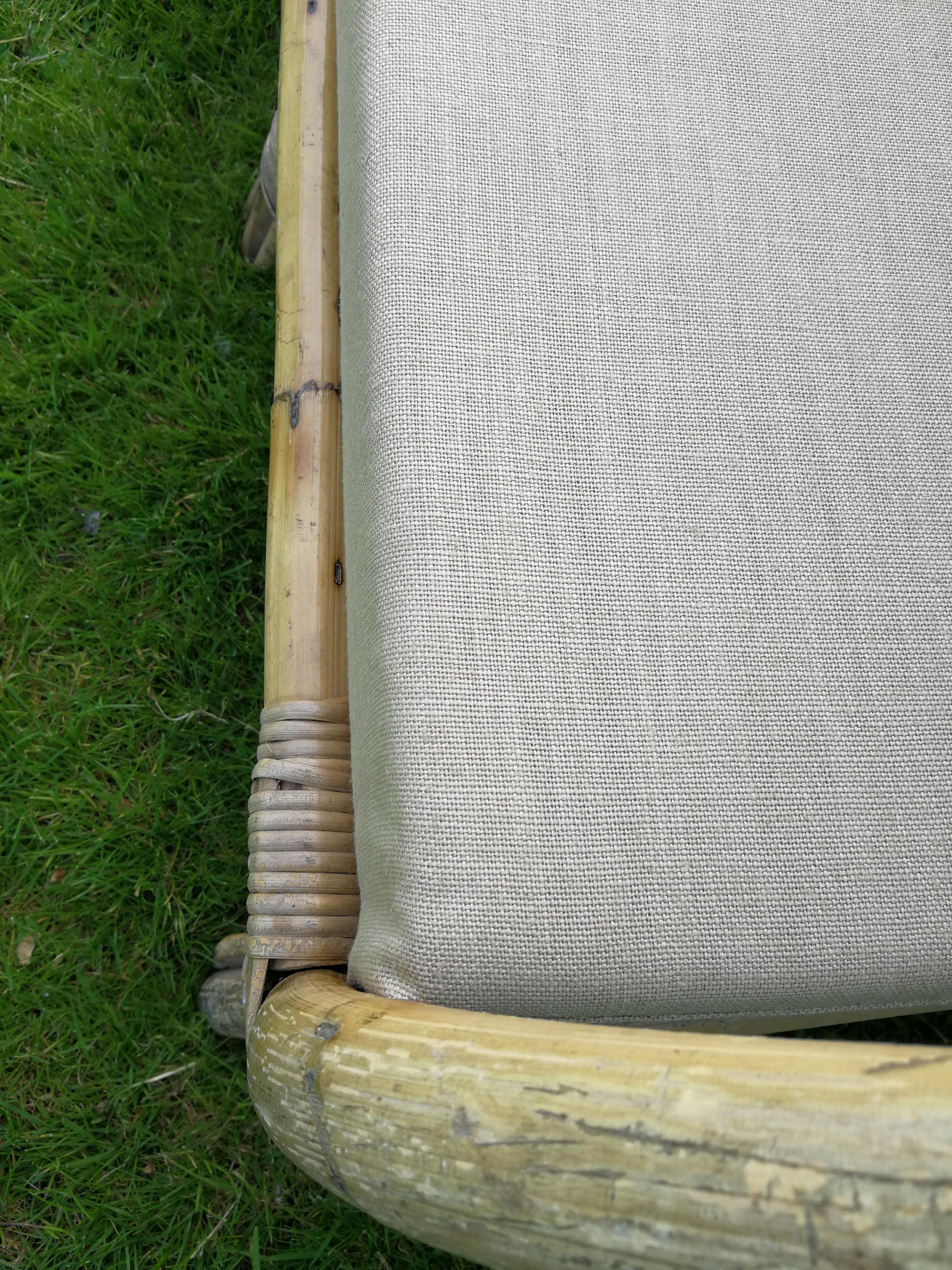 French Midcentury Rattan and Bamboo Sofa For Sale