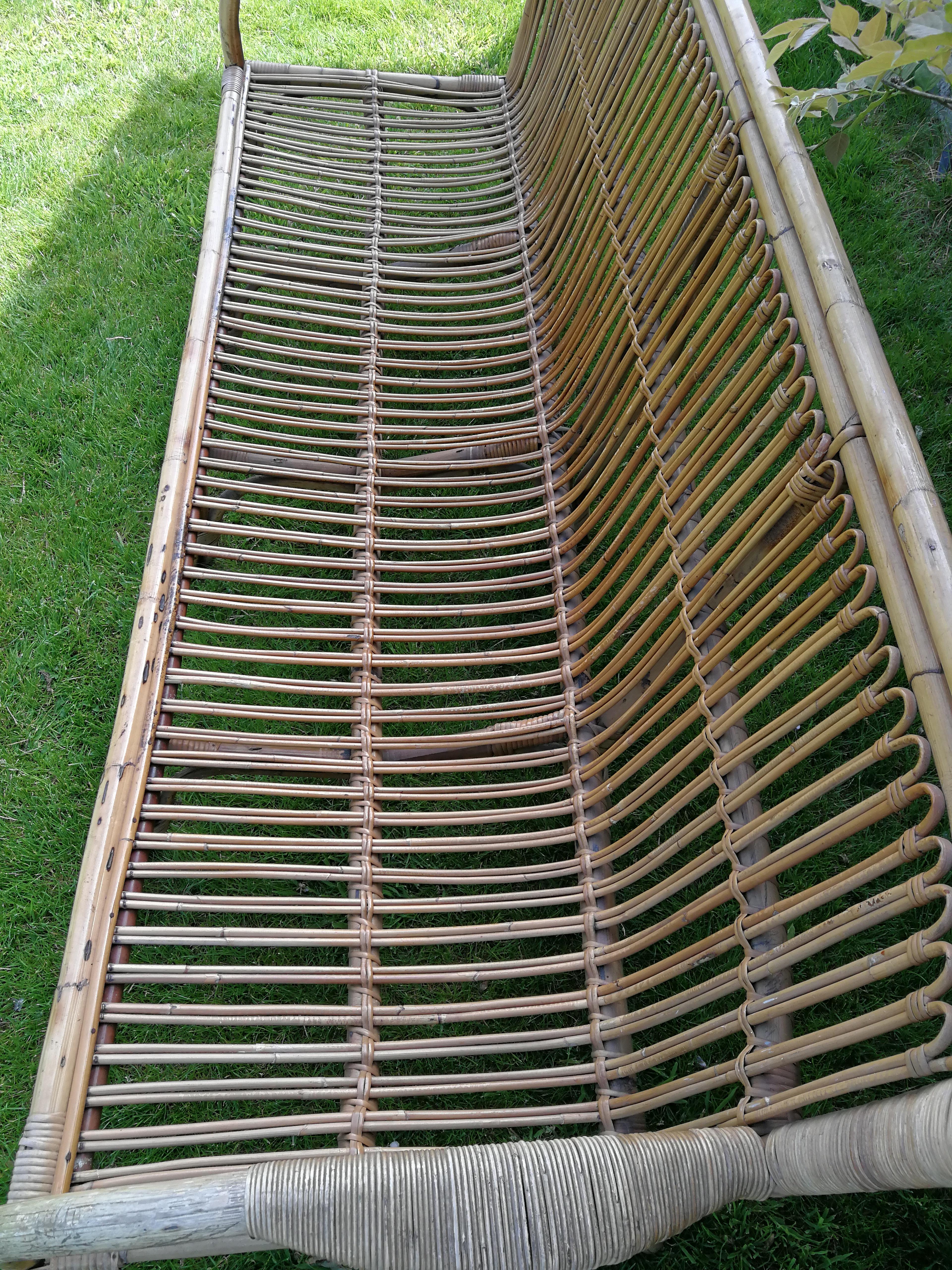Midcentury Rattan and Bamboo Sofa In Good Condition For Sale In Merchtem, Merchtem