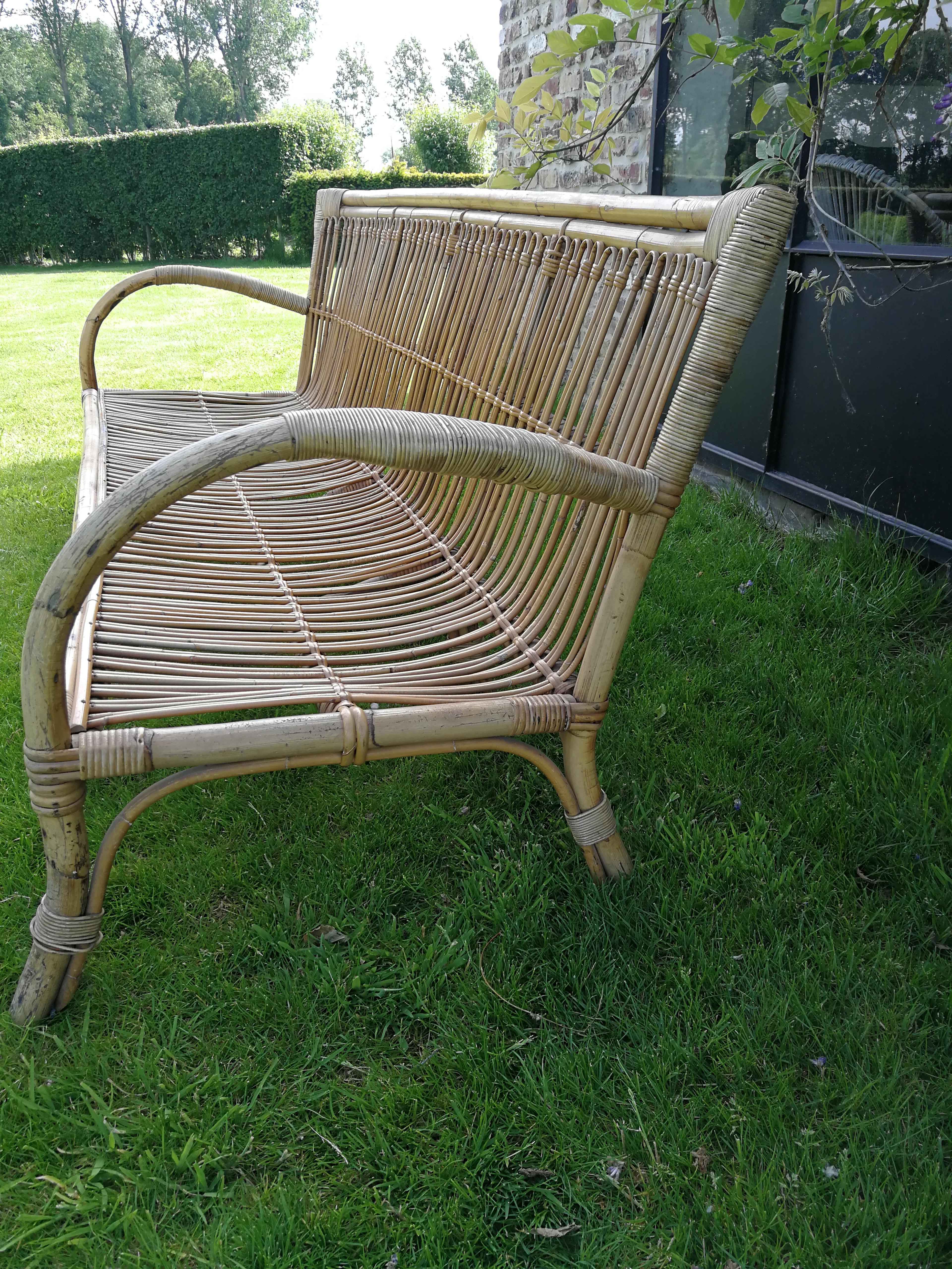 Mid-20th Century Midcentury Rattan and Bamboo Sofa For Sale