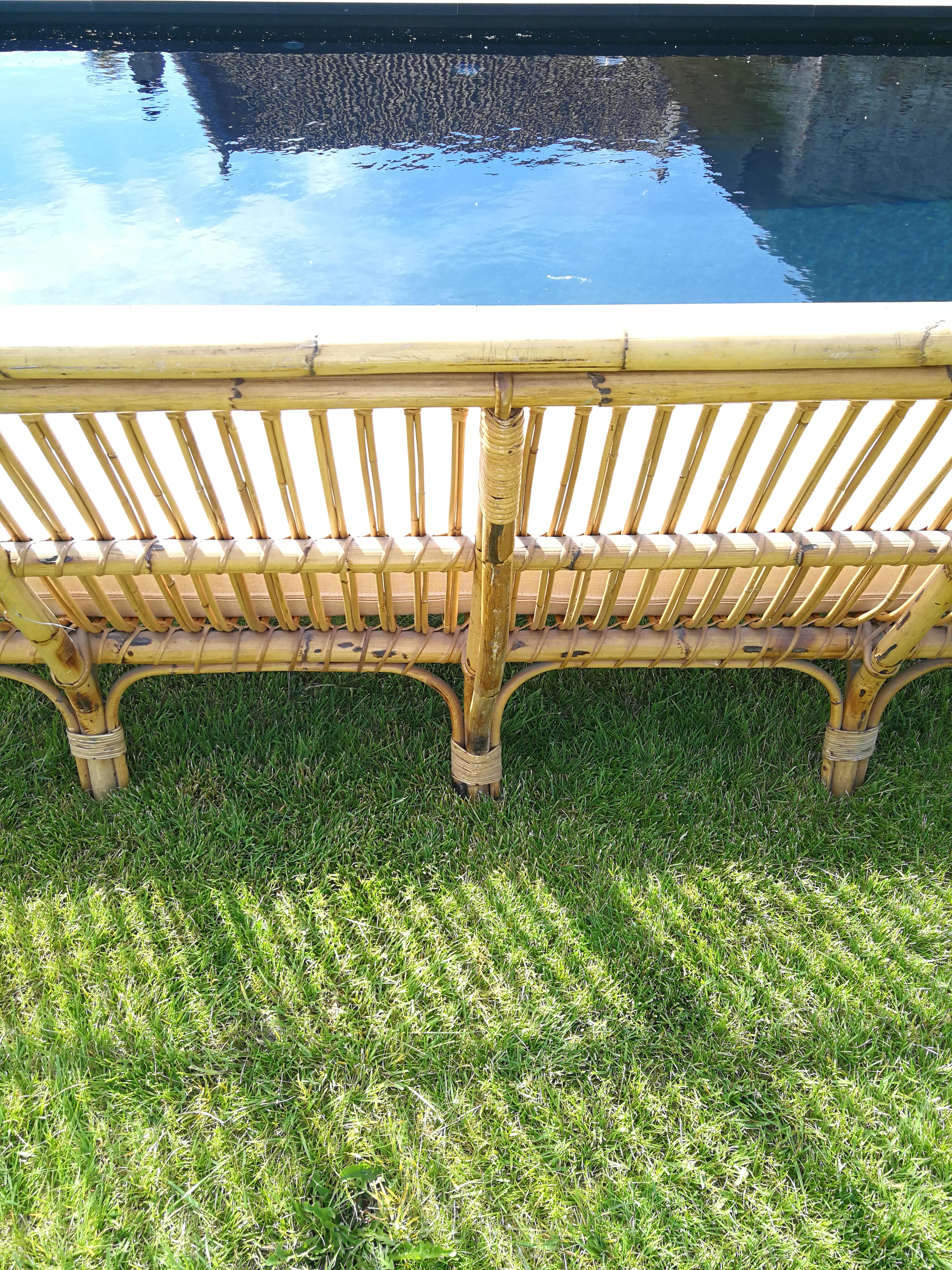 Midcentury Rattan and Bamboo Sofa For Sale 2
