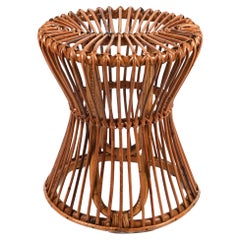 Midcentury Rattan and Bamboo Stool or Side Table Bonacina Style, Italy, 1960s
