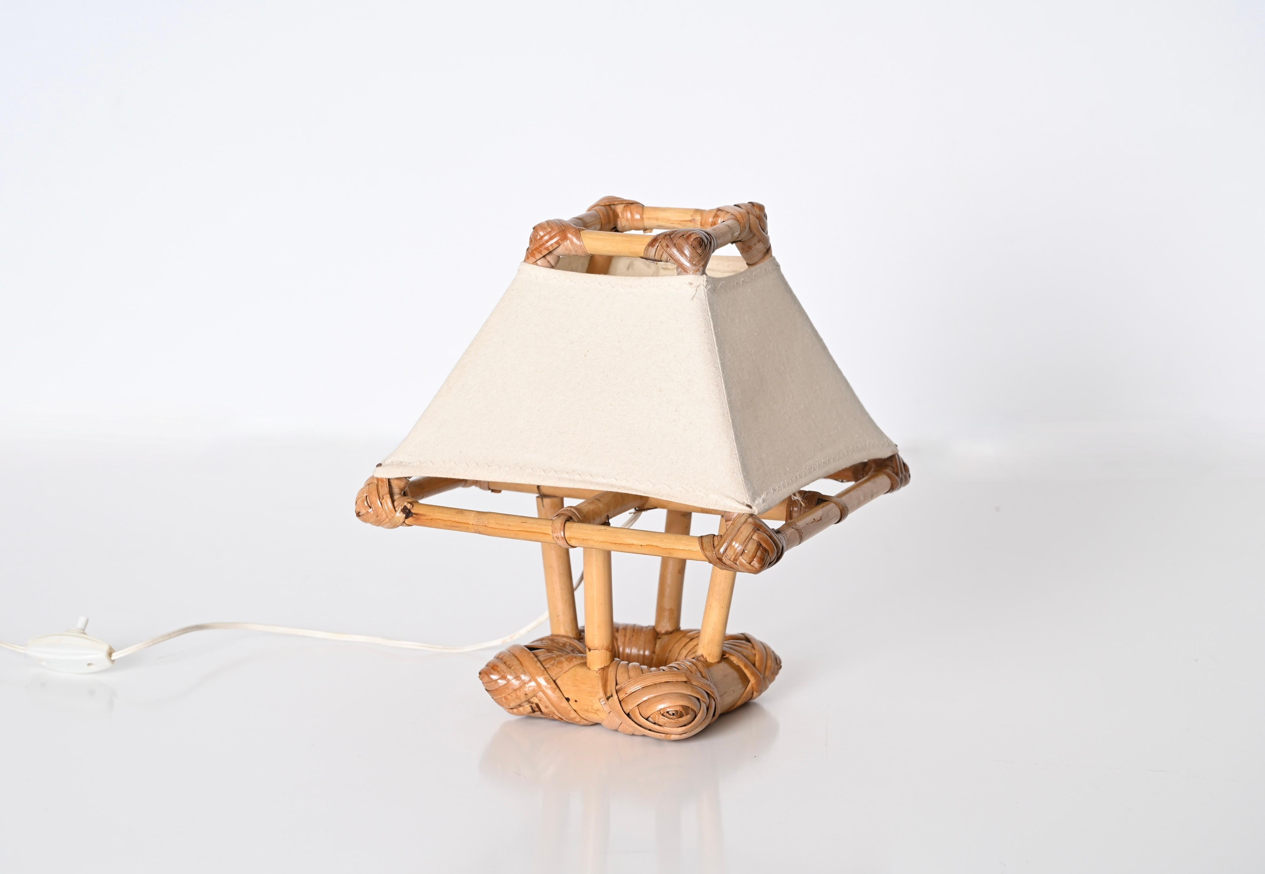 Midcentury Rattan and Bamboo Table Lamp After Louis Sognot, 1960s 4