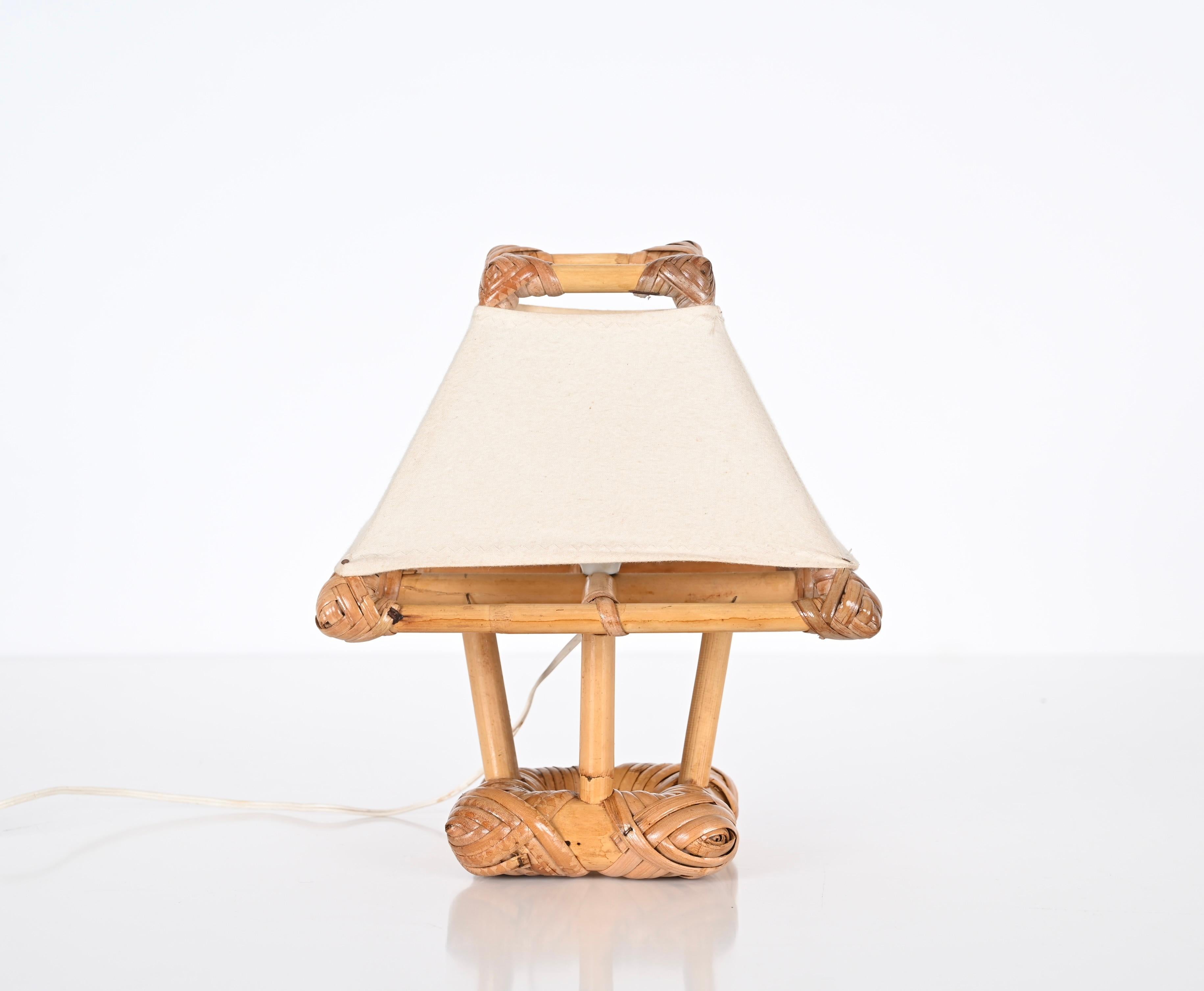 Midcentury Rattan and Bamboo Table Lamp After Louis Sognot, 1960s 1
