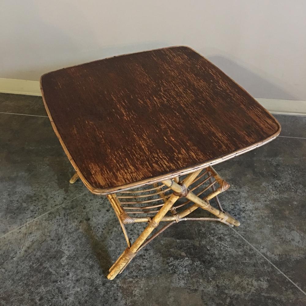 Mid-Century Modern Midcentury Rattan and Bamboo Table with Magazine Rack For Sale