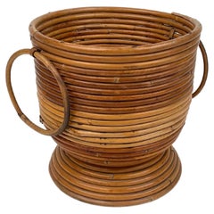 Mid-Century Rattan and Bamboo Vase Plant Holder, Italy, 1960s