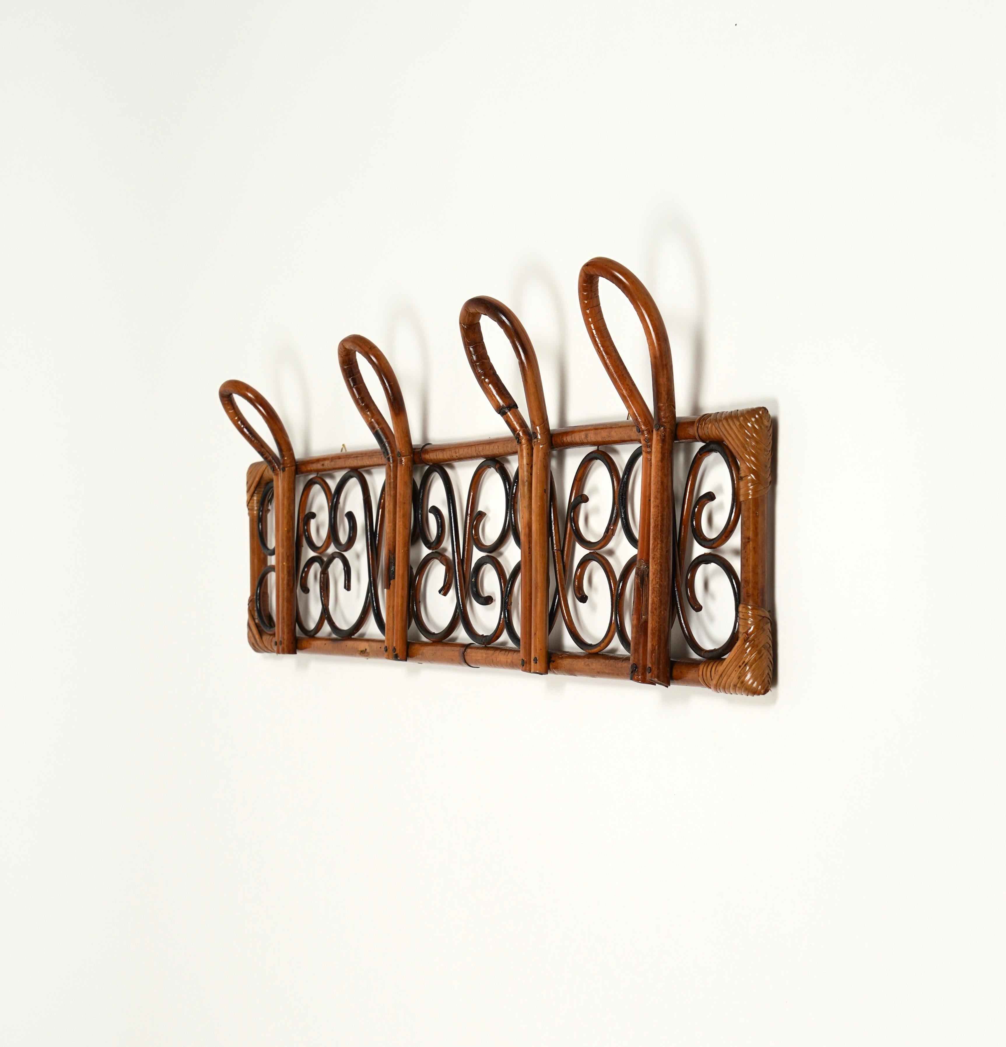 Wandgarderobenständer aus Rattan und Bambus aus der Mitte des Jahrhunderts, Italien, 1960er Jahre im Angebot 2