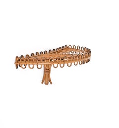 Midcentury Rattan and Bamboo Wall Shelf, After Albini, Italy, 1960s