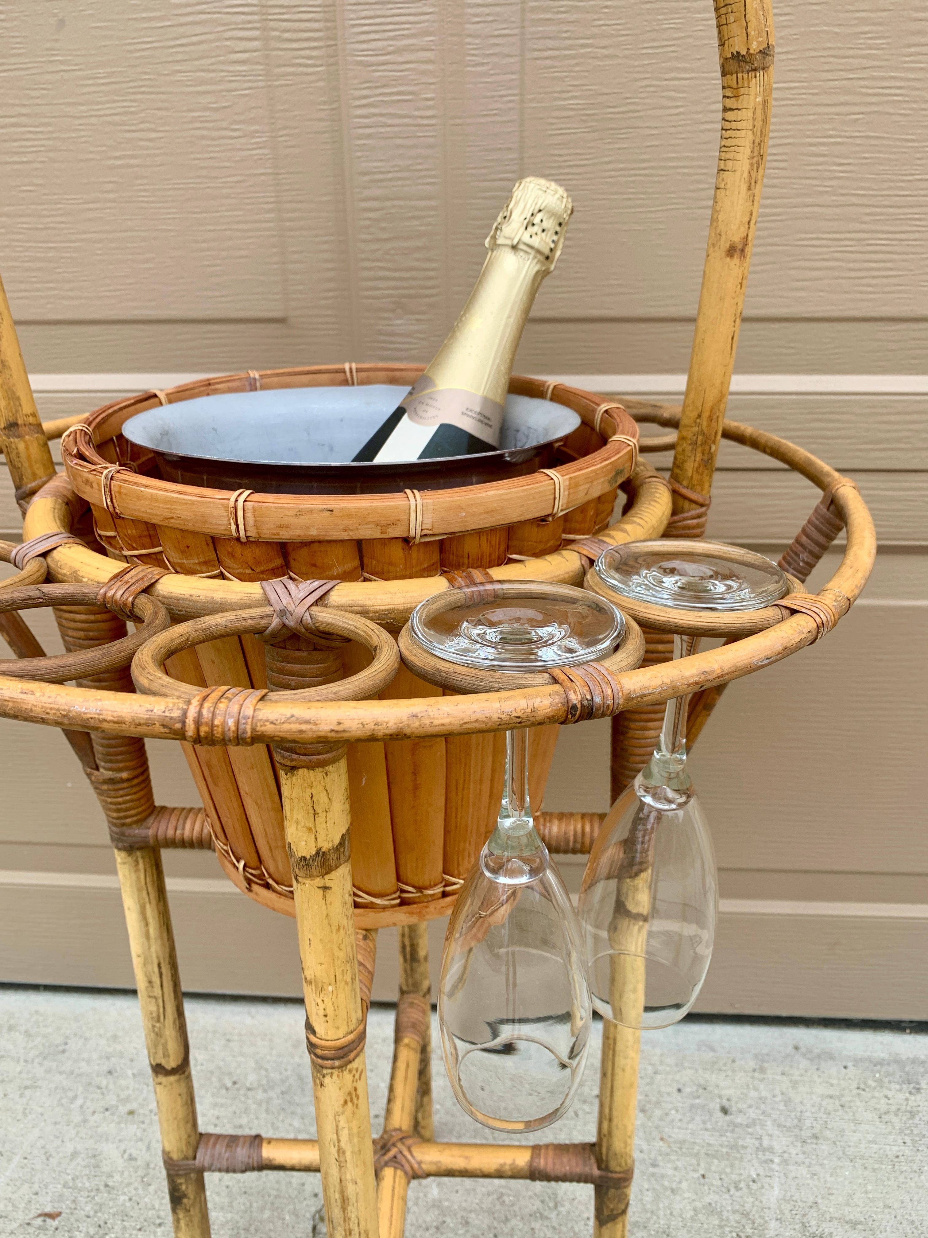 Botellero para vino o champán de ratán y bambú de mediados de siglo en venta 6