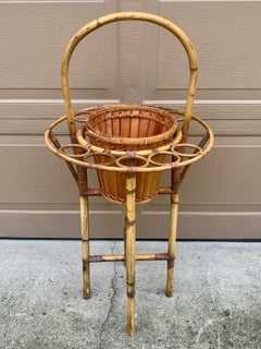 Mid-Century Rattan and Bamboo Wine or Champagne Butler Stand