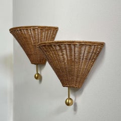 Mid-Century Rattan and Brass Wall Lights, Austria, 1950s 1960s