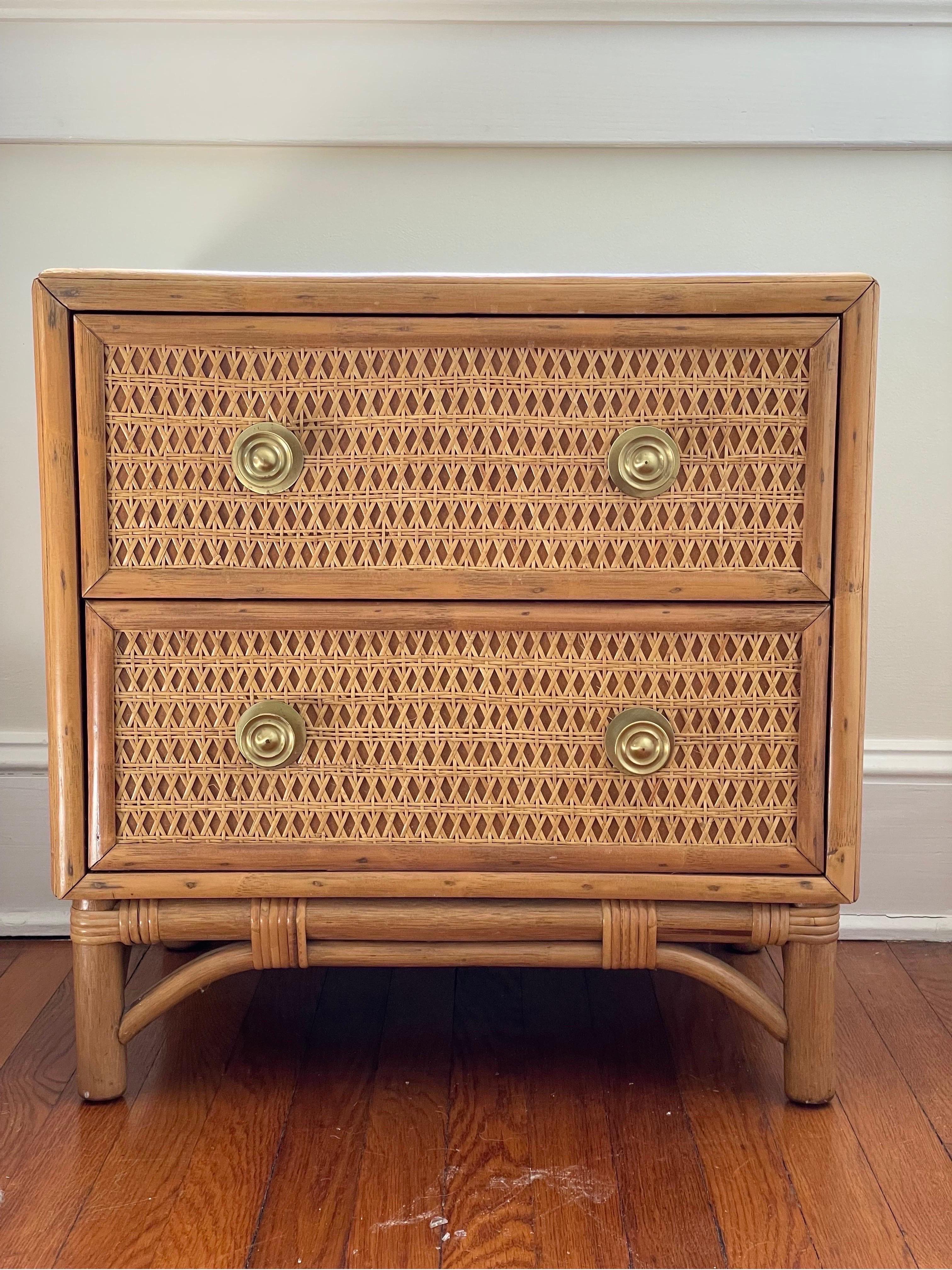 Mid-Century Modern Midcentury Rattan and Cane Side Table Nightstand For Sale