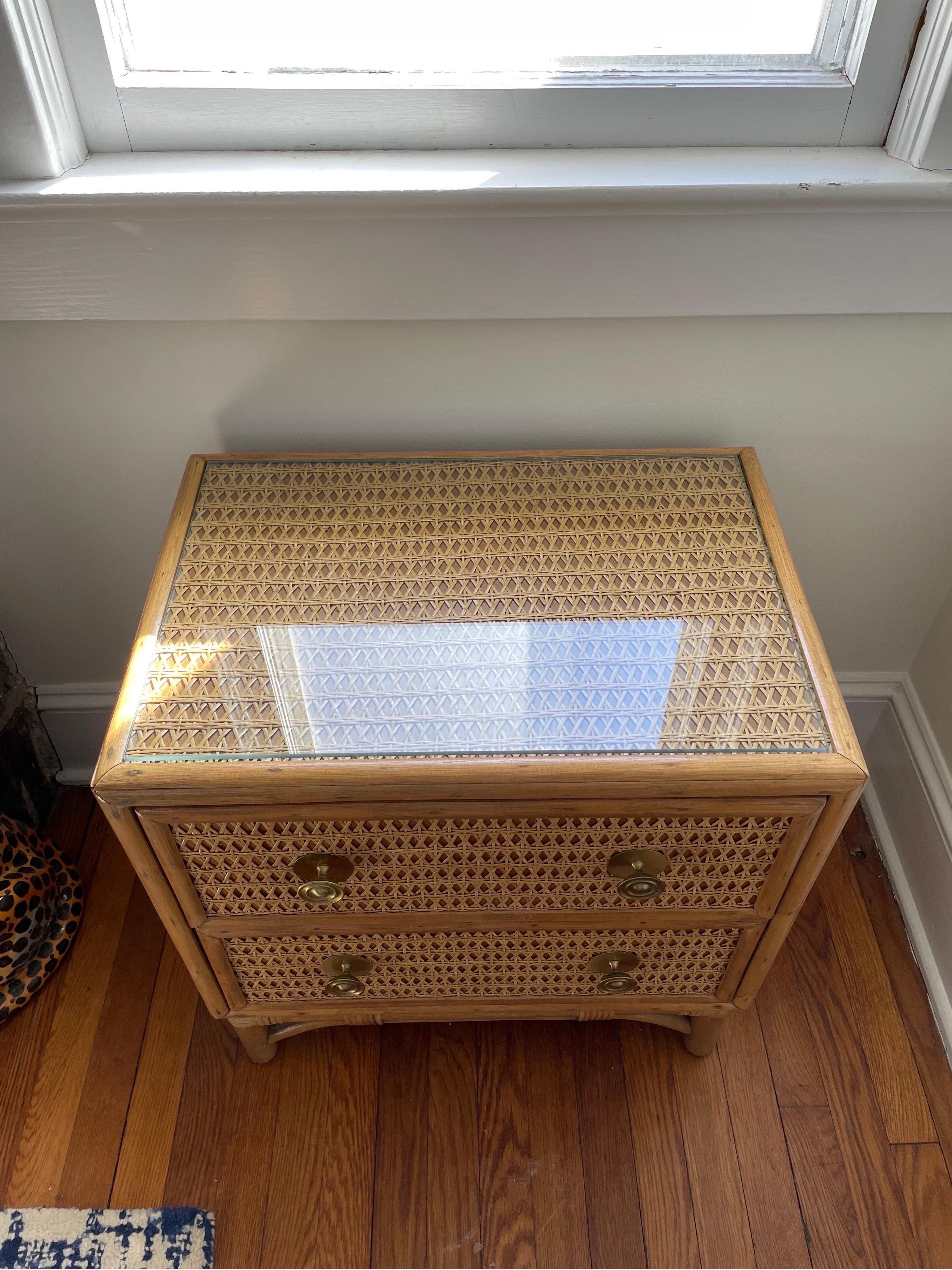 Midcentury Rattan and Cane Side Table Nightstand In Good Condition For Sale In W Allenhurst, NJ
