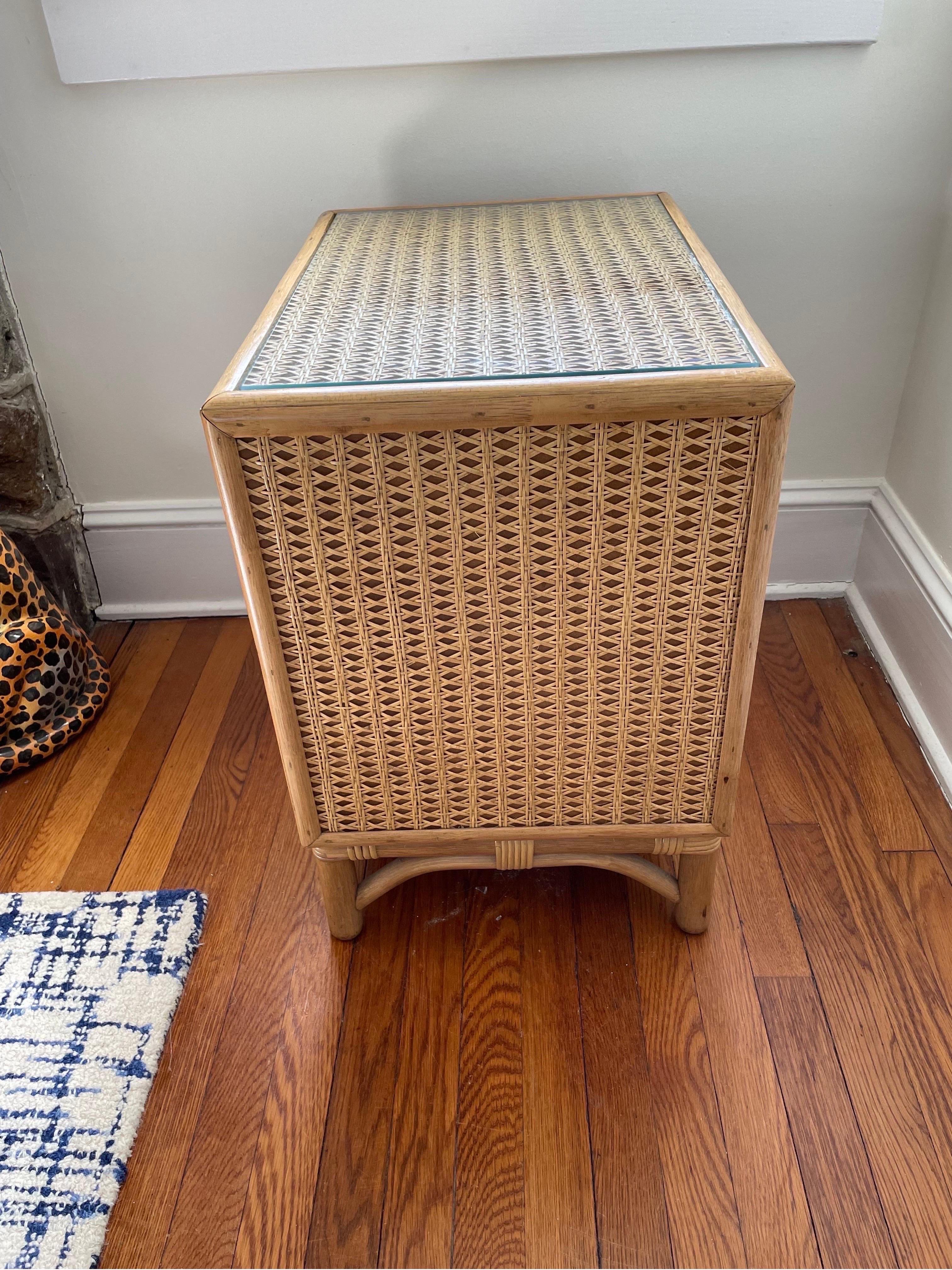 20th Century Midcentury Rattan and Cane Side Table Nightstand For Sale