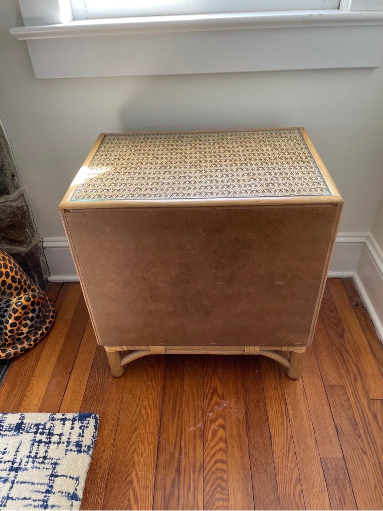 Midcentury Rattan and Cane Side Table Nightstand For Sale at 1stDibs