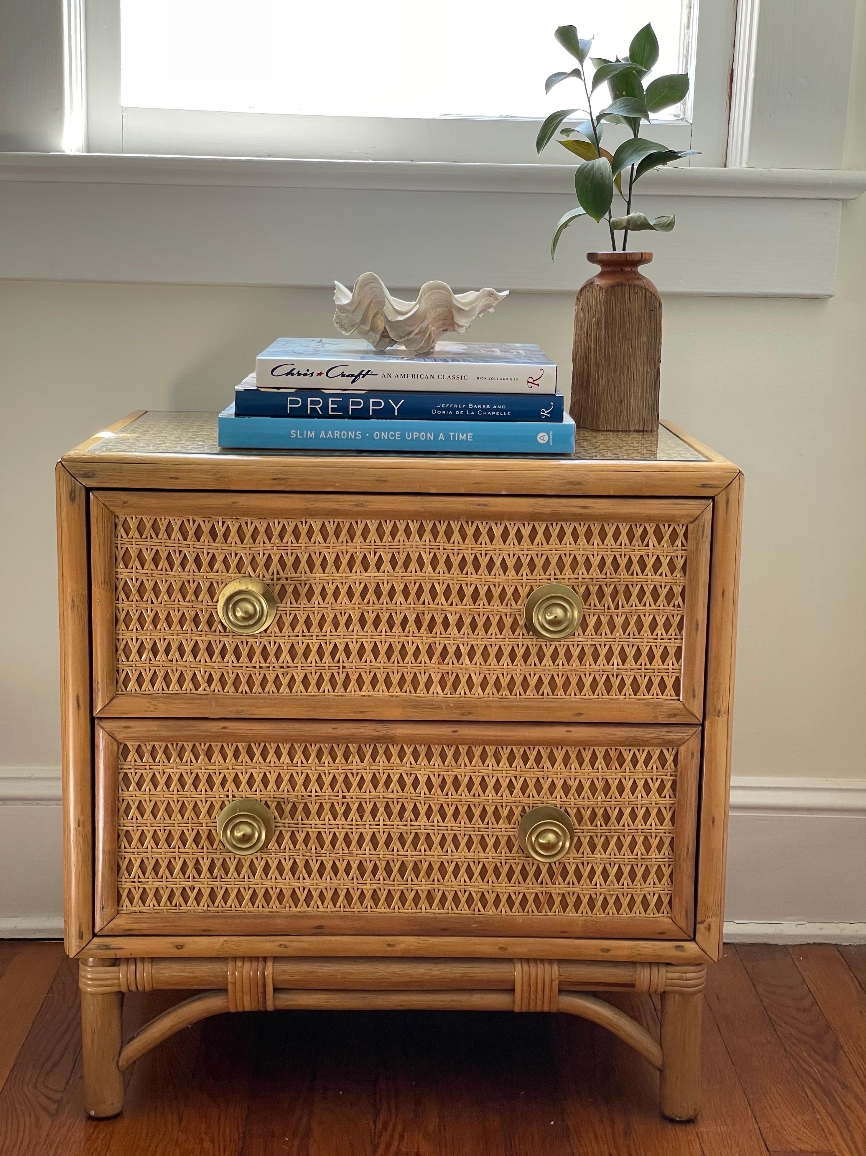 Midcentury Rattan and Cane Side Table Nightstand For Sale 3