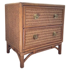 Midcentury Rattan and Cane Side Table Nightstand
