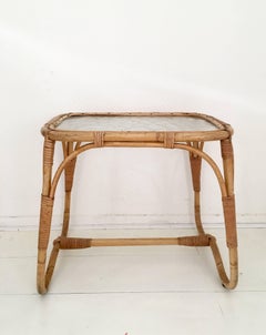 Midcentury Rattan and Glass Coffee or Side Table, Bohemian Style, 1960s