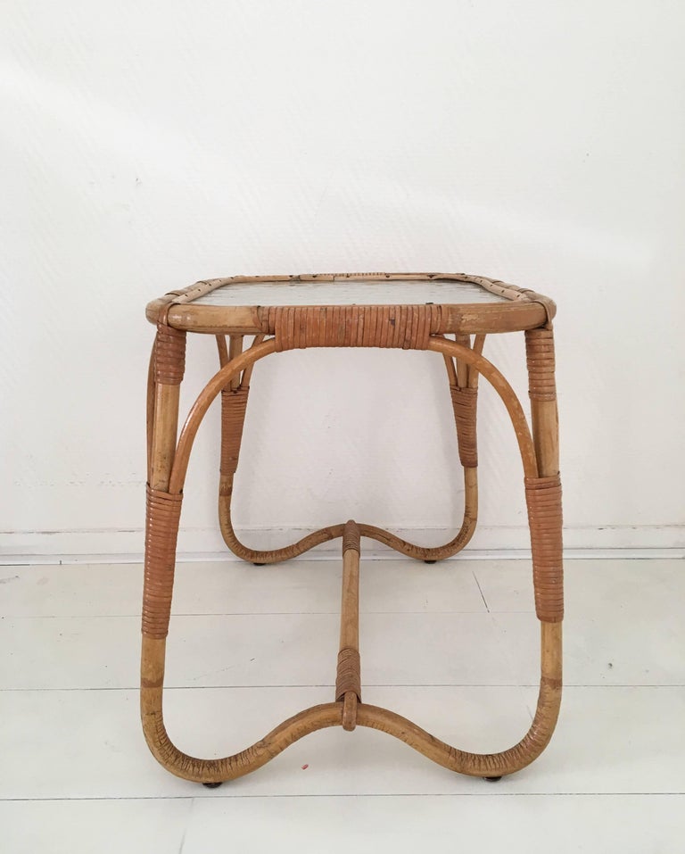Midcentury Rattan And Glass Coffee Or Side Table Bohemian Style 1960s For Sale At 1stdibs