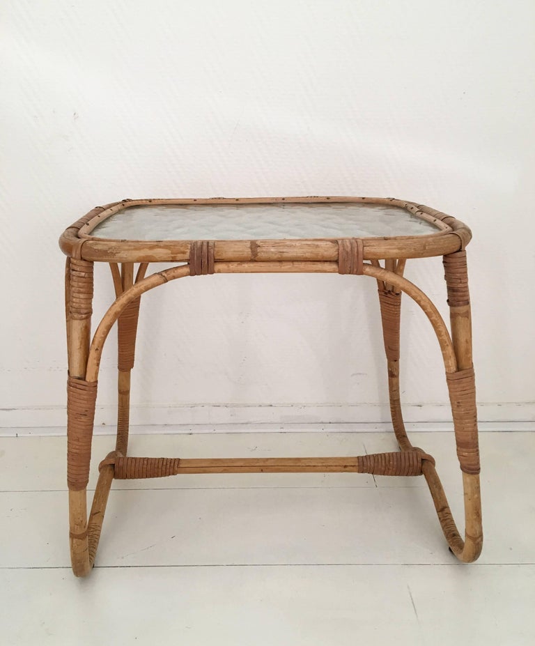 Midcentury Rattan And Glass Coffee Or Side Table Bohemian Style 1960s For Sale At 1stdibs
