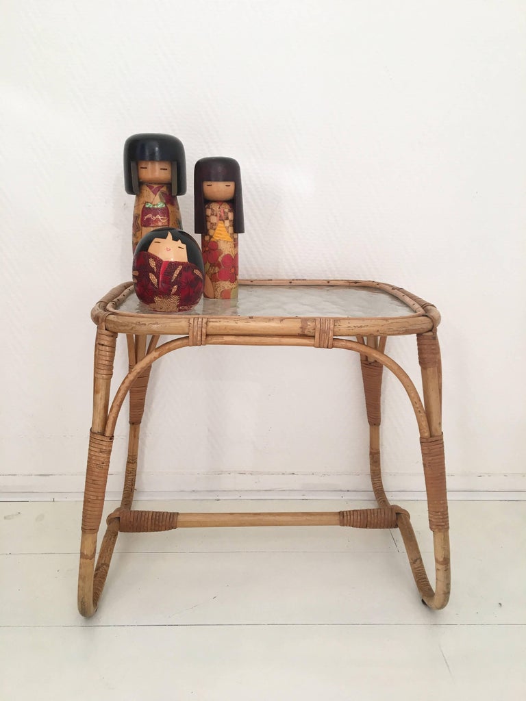 Midcentury Rattan And Glass Coffee Or Side Table Bohemian Style 1960s For Sale At 1stdibs