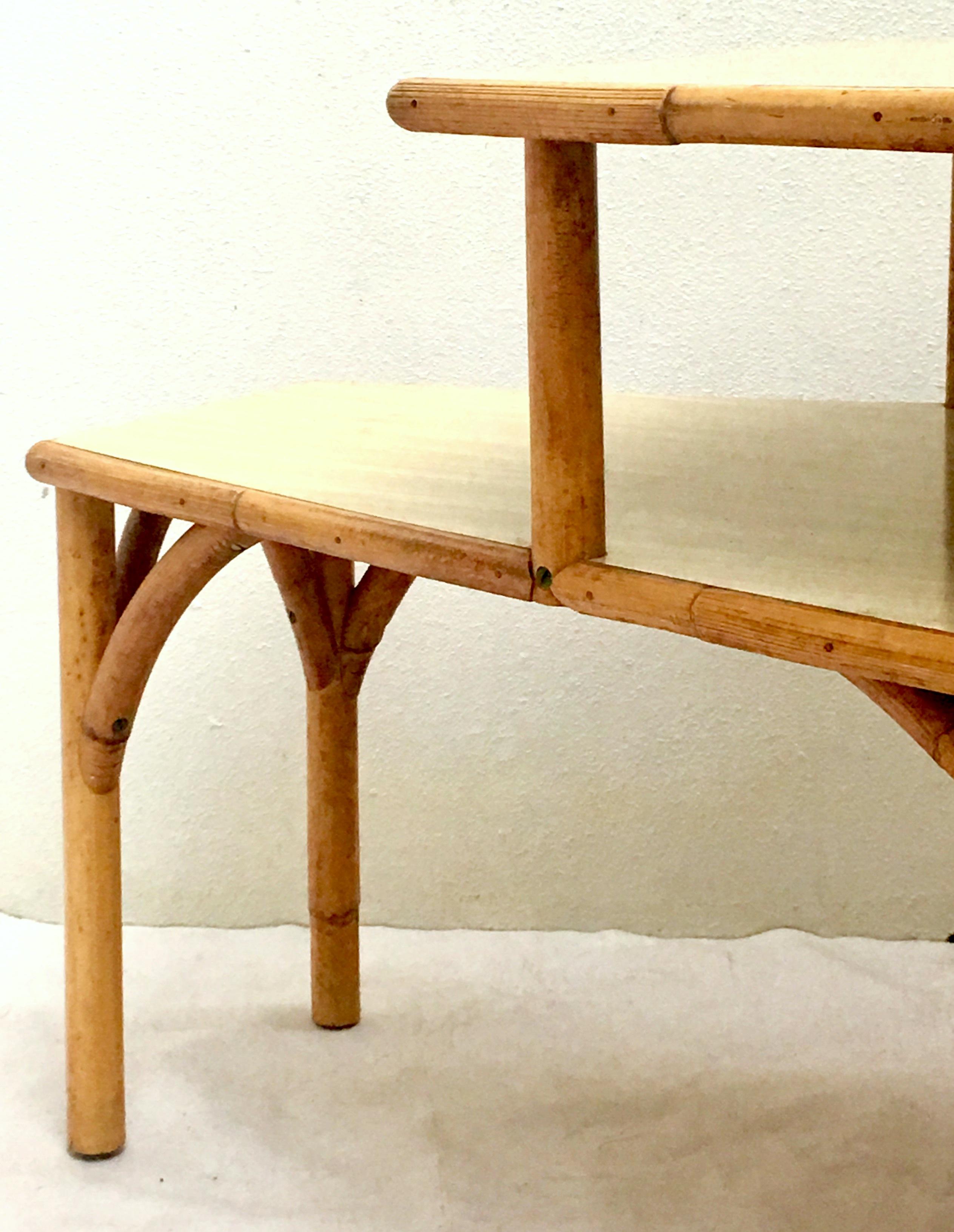 Midcentury Rattan and Laminate Top Two-Tier Side Table, Pair For Sale 3
